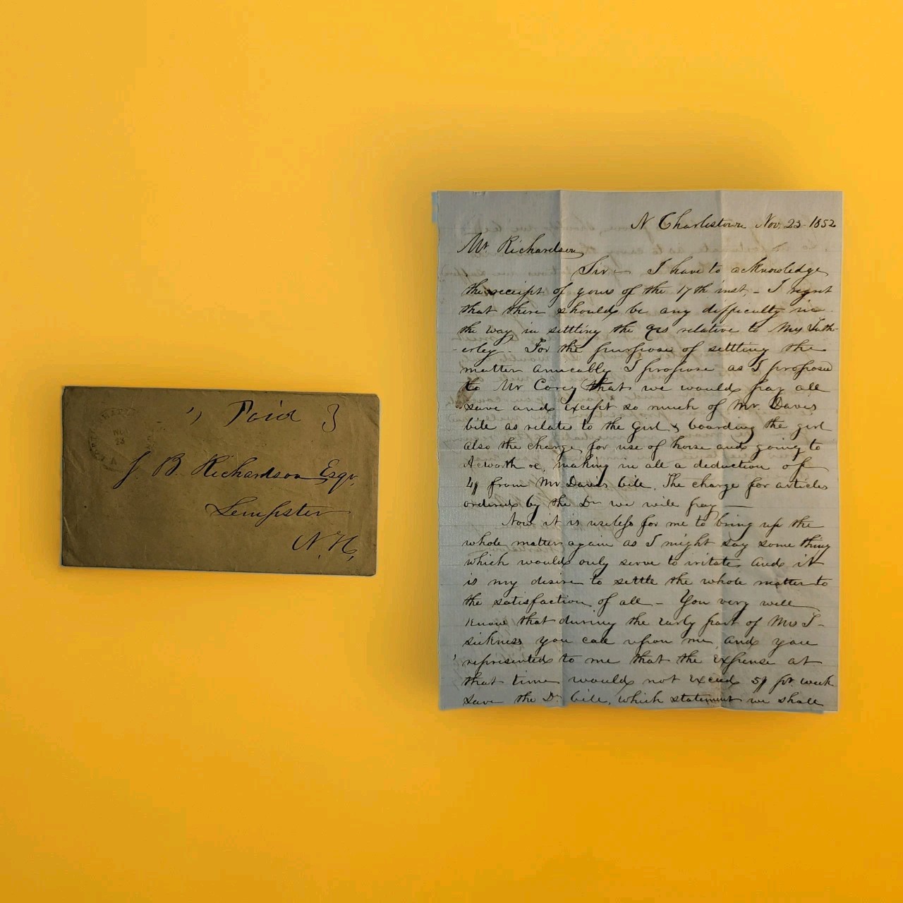 1852 NH Legislator William A. Rand ALS Charlestown Selectman J.B. Richardson