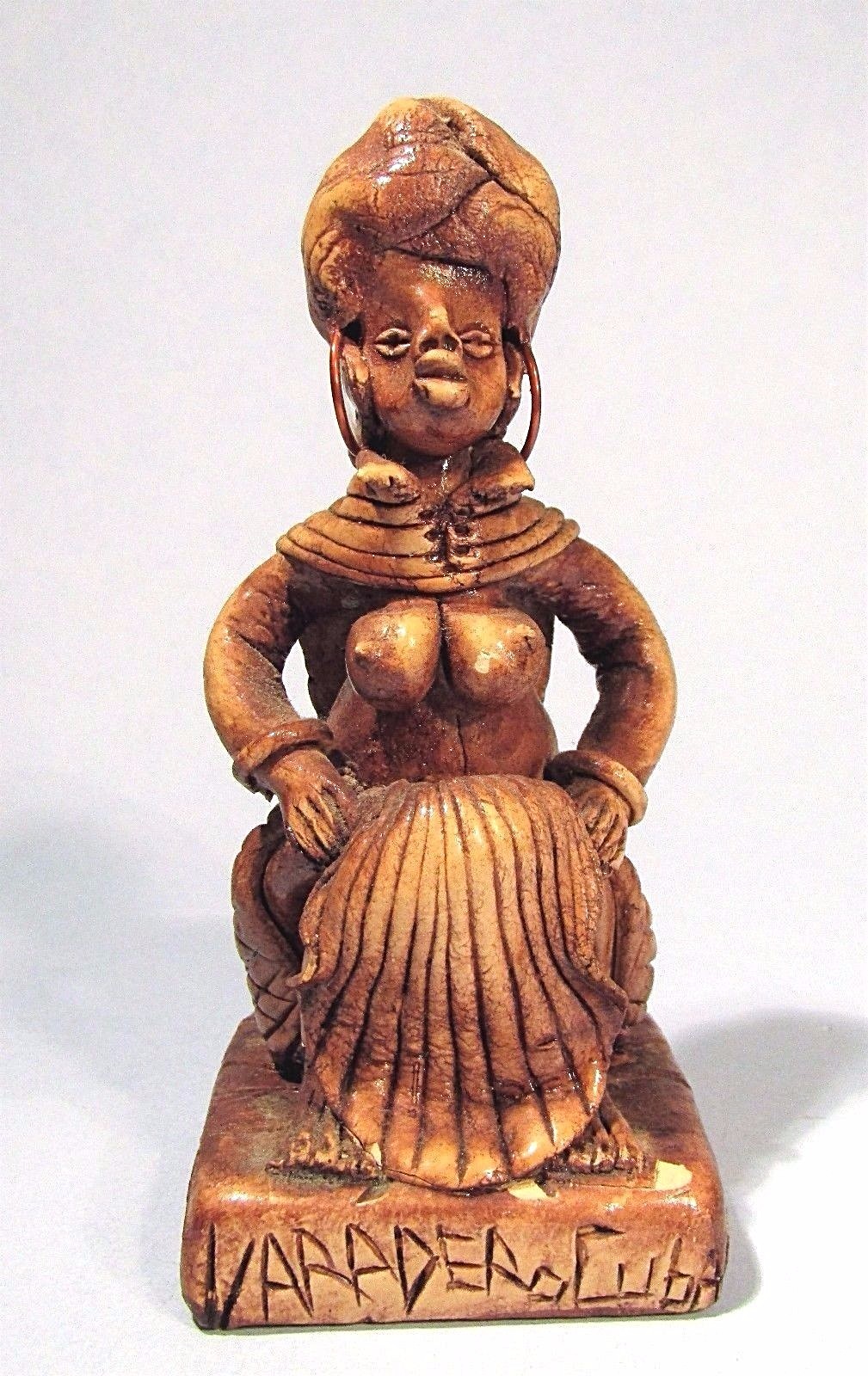 VARADERO CARIBBEAN WOMAN FIGURINE VINTAGE FOLK ART CARVED WOOD SOUVENIR STATUE