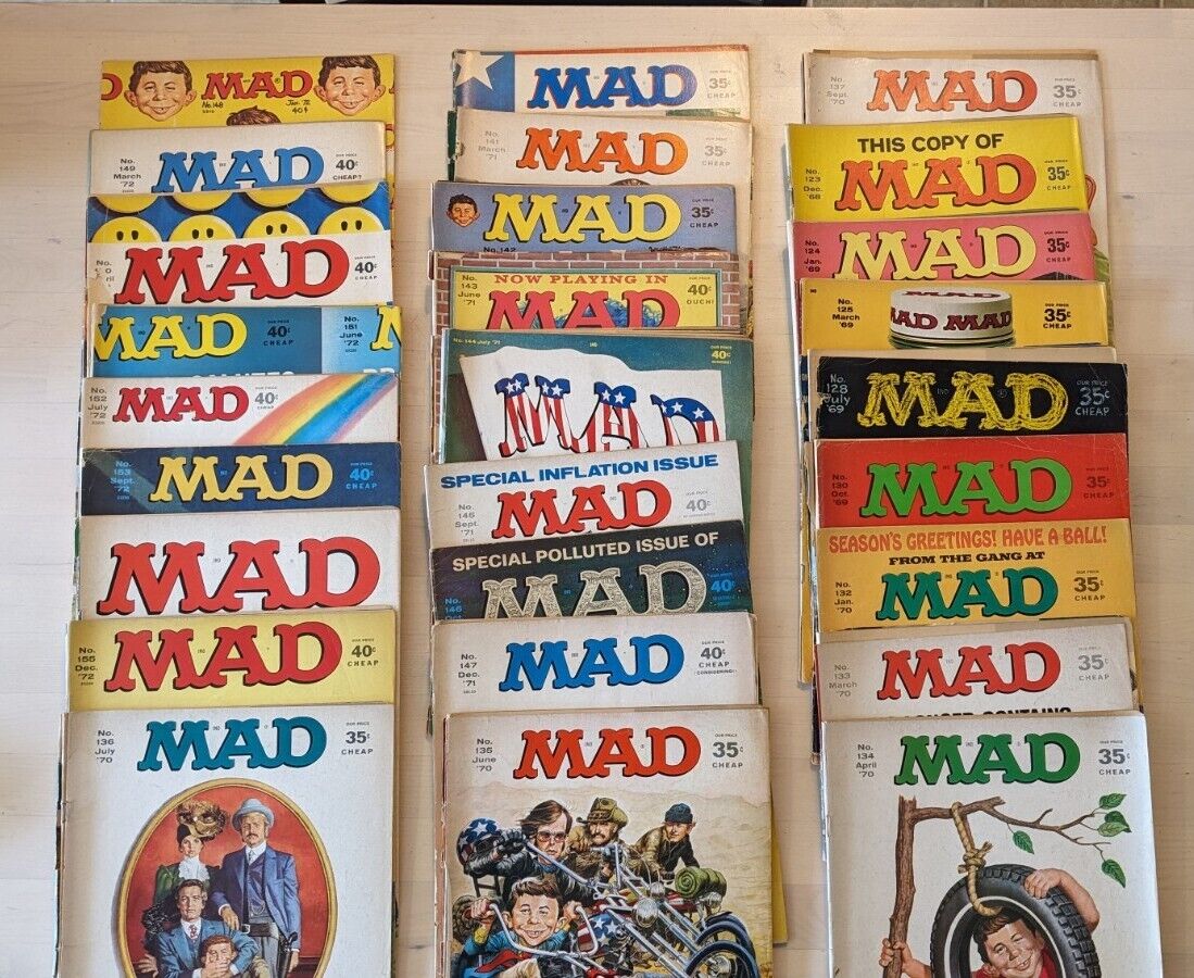 Lot of 27 Mad Magazine from 1969 -1972 Vintage #123 -155