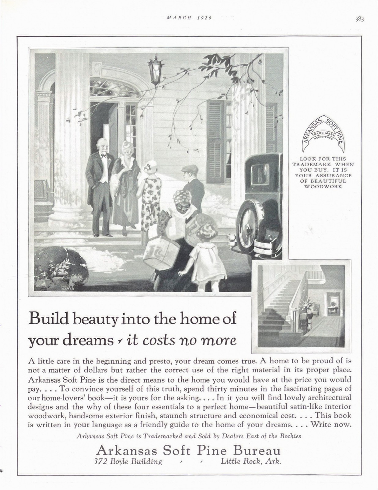 Arkansas Soft Pine Bureau Colonial Home Little Rock AR Vintage 1926 Mag Print Ad