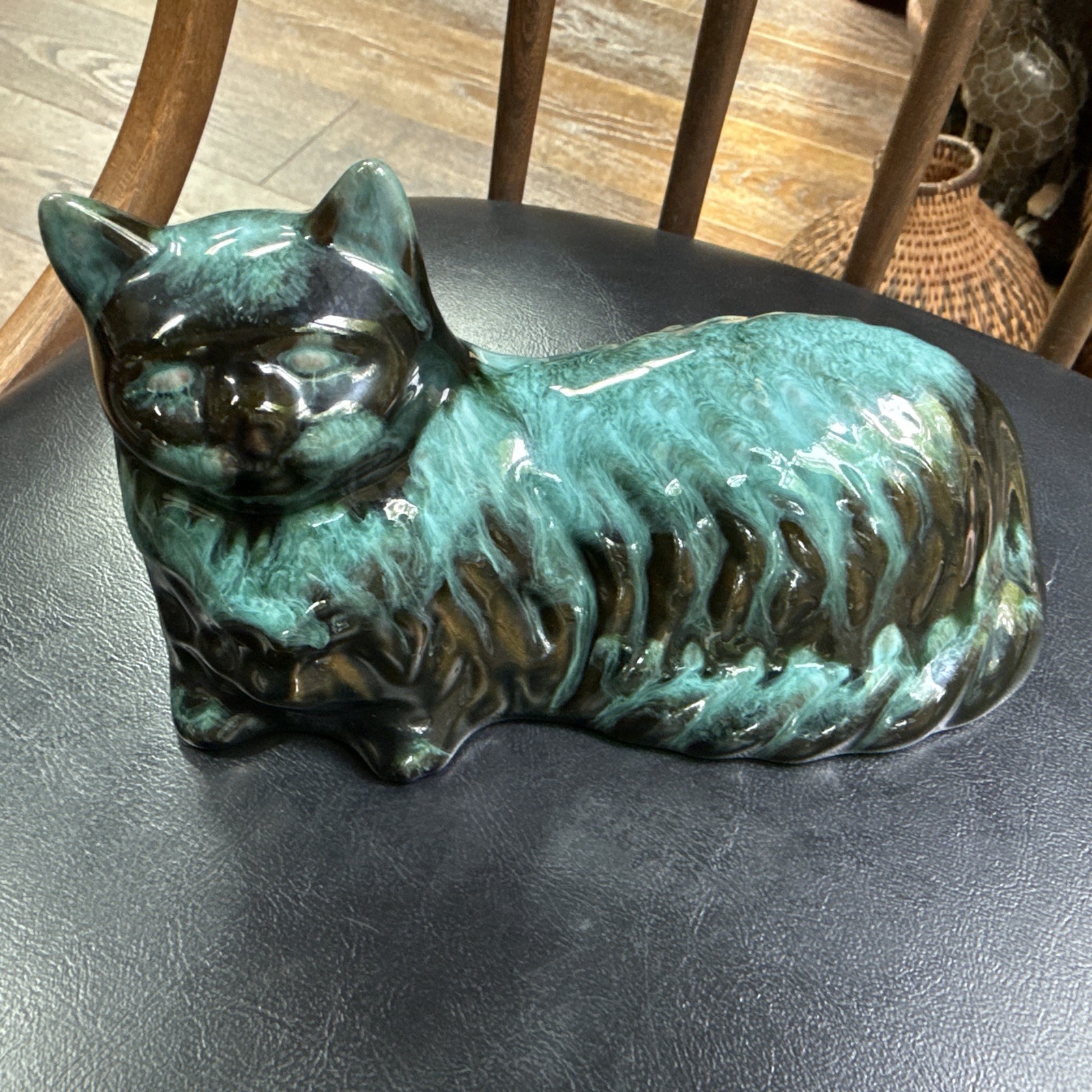 Blue Mountain Pottery Laying Cat Figurine  7”