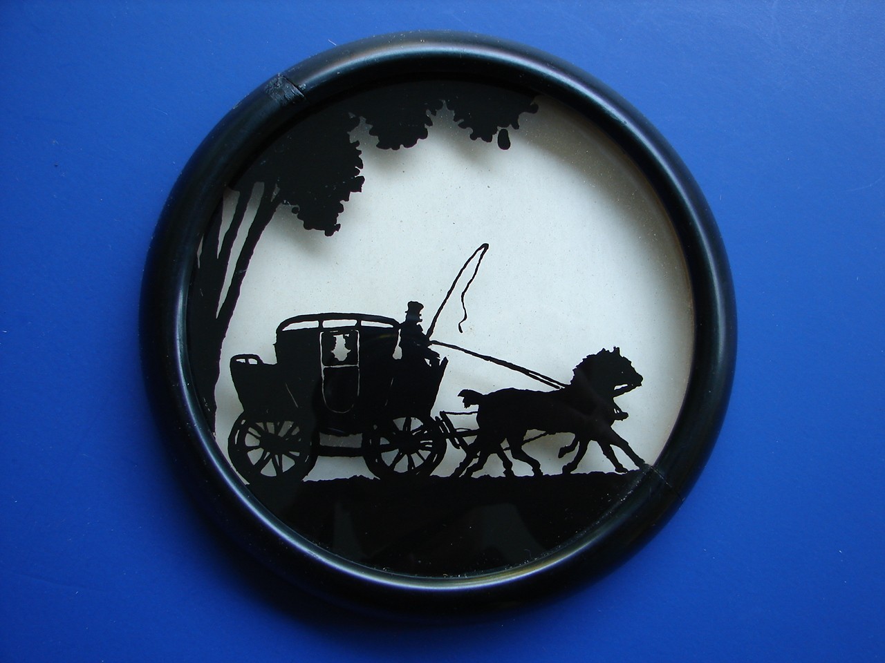 Vintage C&A Richards Reverse Painted Glass Silhouette Stagecoach 322 66 Cracked