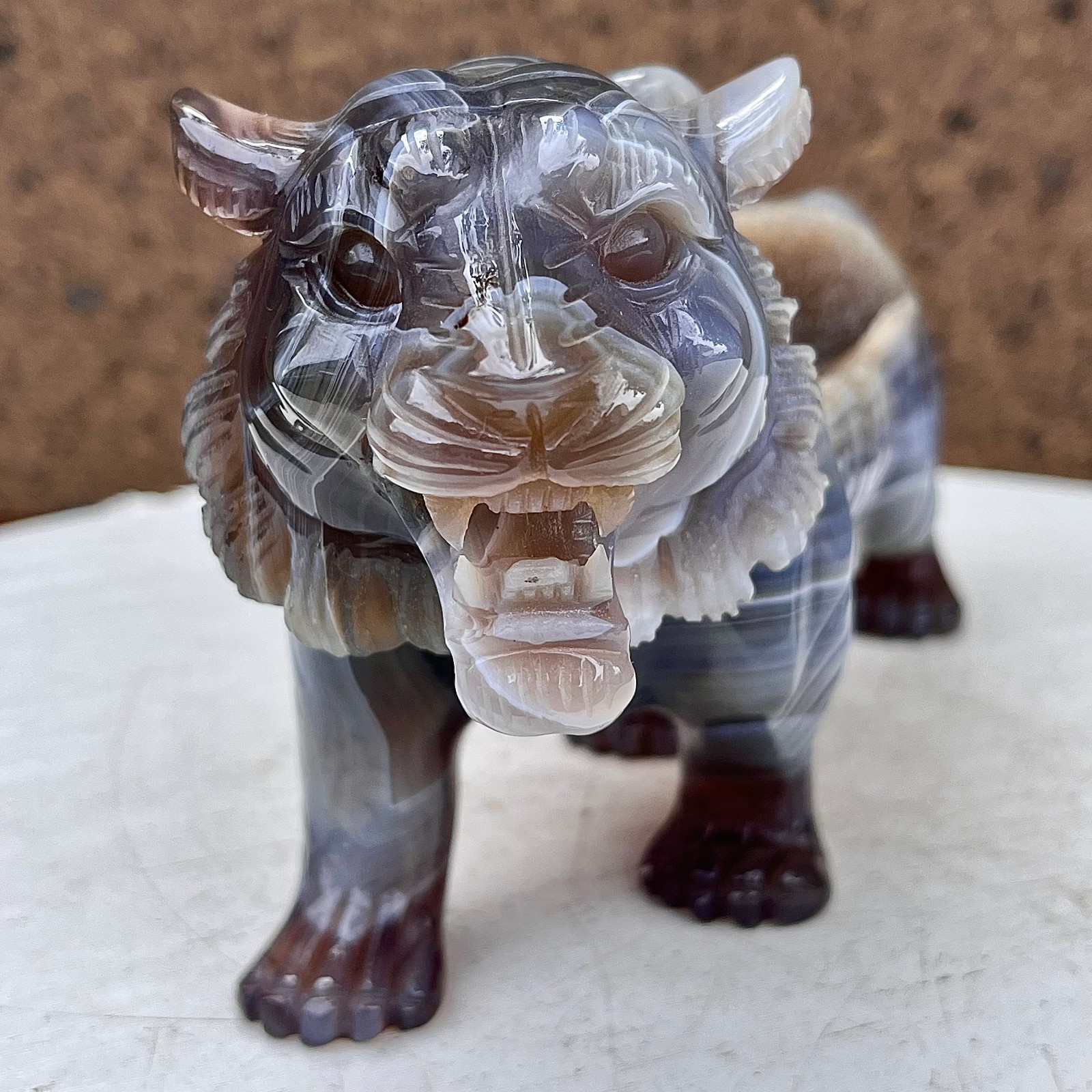 2.75LB Beautiful amethyst agate tiger carved handmade specimen