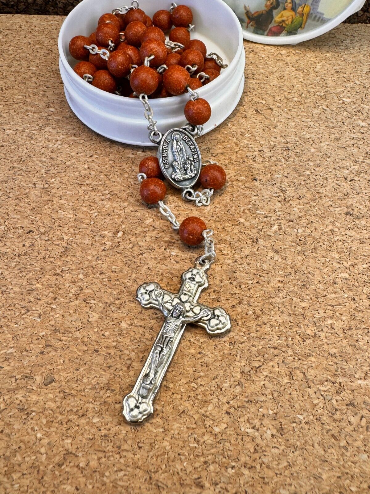 Our Lady of Fátima Perfumed Rosary, Wood and Metal, 19 Inches Length, Portugal