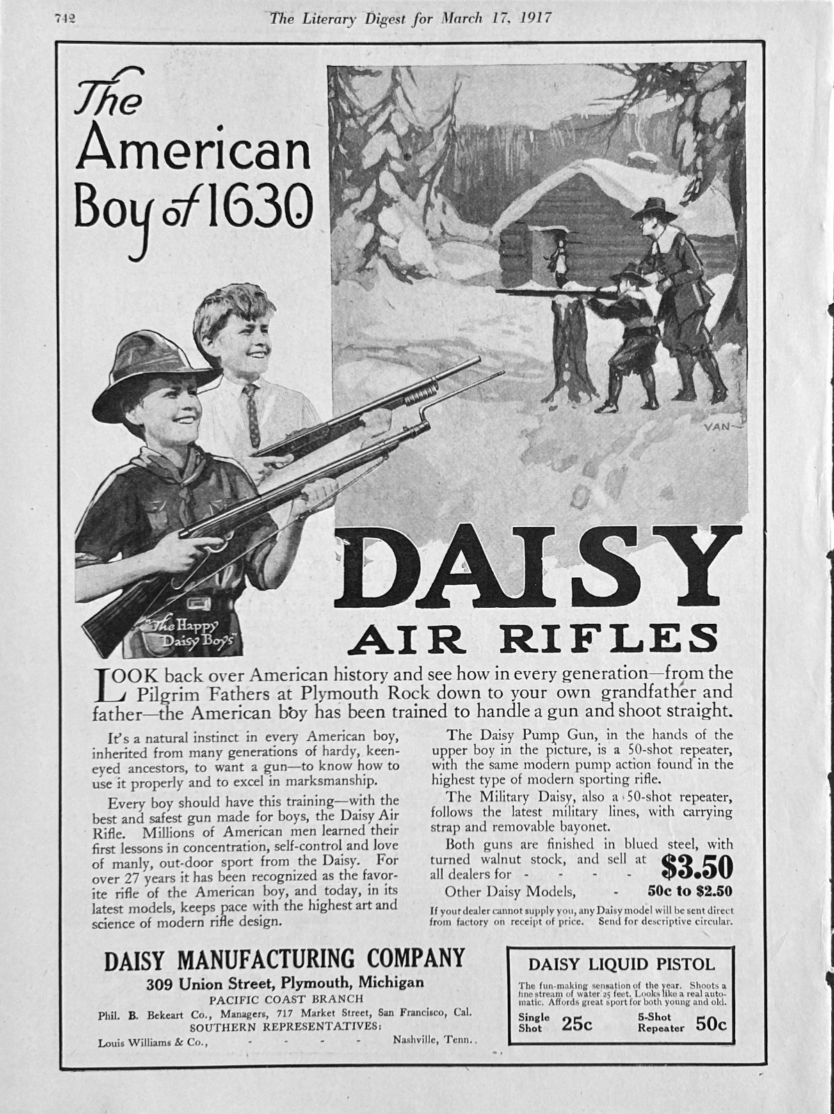 1917 Ad Daisy Mfg Plymouth MI Air Rifles $3.50 The American Boy of 1630
