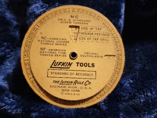 Lufkin Rule Co Tool Screw Thread Calculator Round Slide Rule Tap Drill 1935 9B