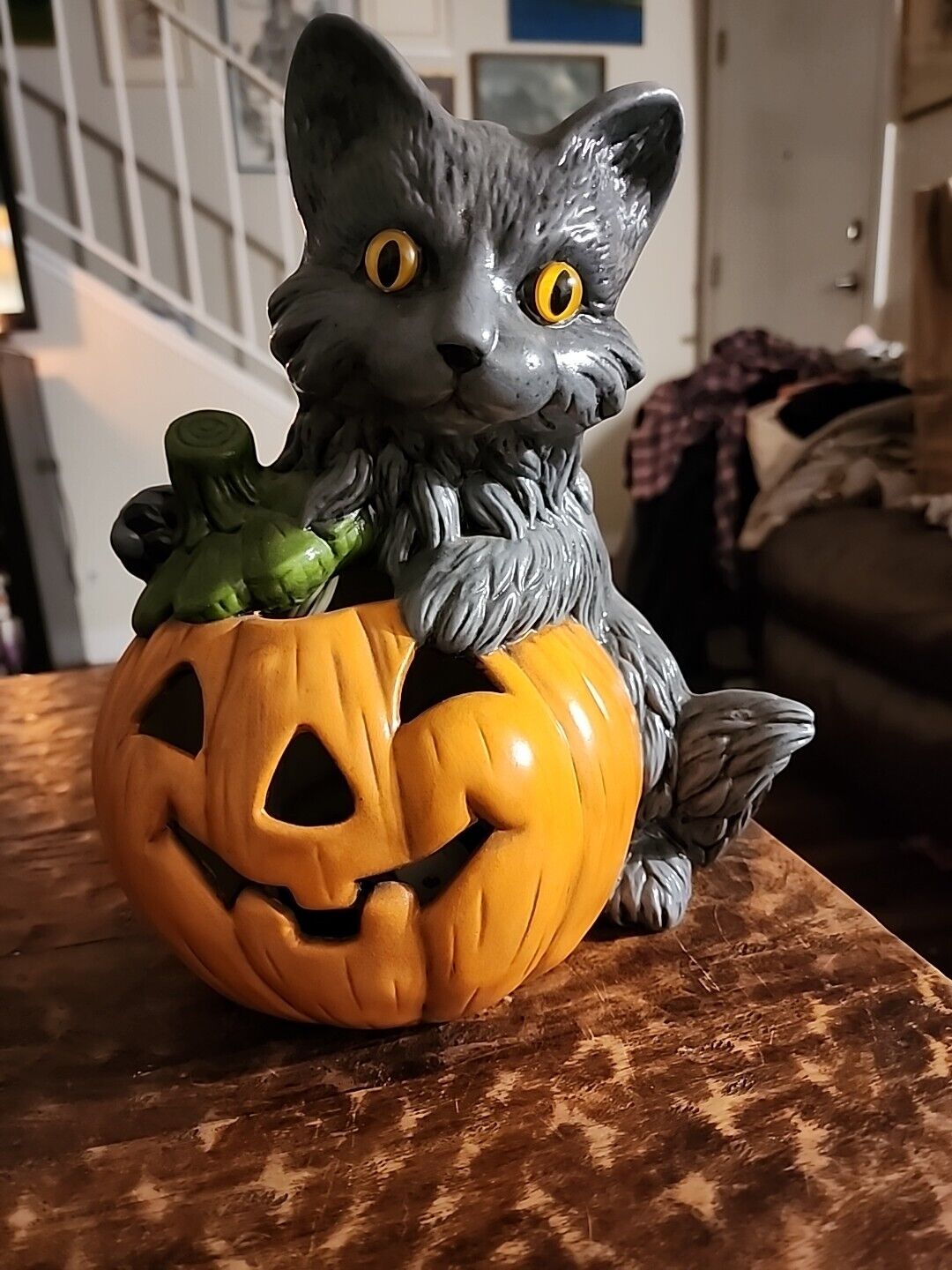 Pumpkin Black Cat Ceramic Light Halloween