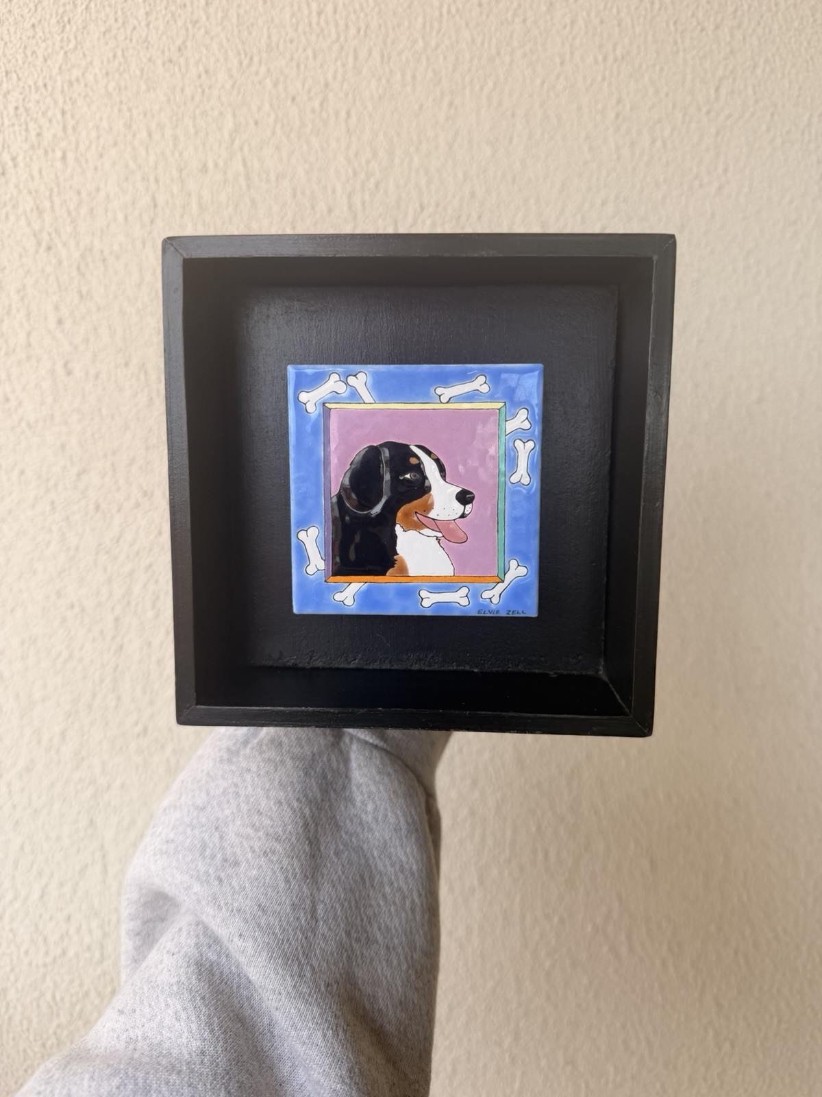 Elvie Zell 70’s Enamel Copper St. Bernese Mt Dog Framed Tile Art RARE Elvie Zell 70’s Enamel Copper St. Bernese Mt Dog Framed Tile Art RARE