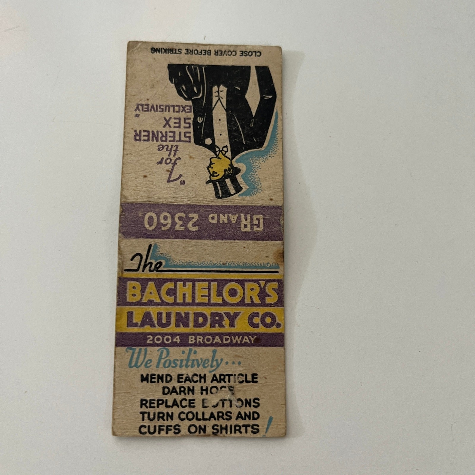 The Bachelor's Laundry Co Turn Collars Broadway Vintage Matchbook Cover SMB40-4