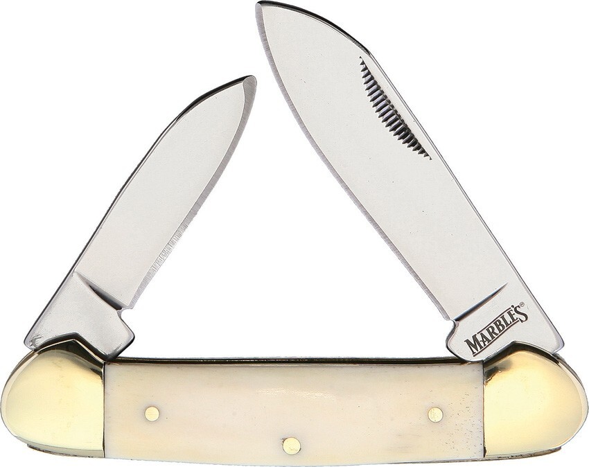 Marbles Canoe Pocket Knife Stainless Steel Blades White Smooth Bone Handle