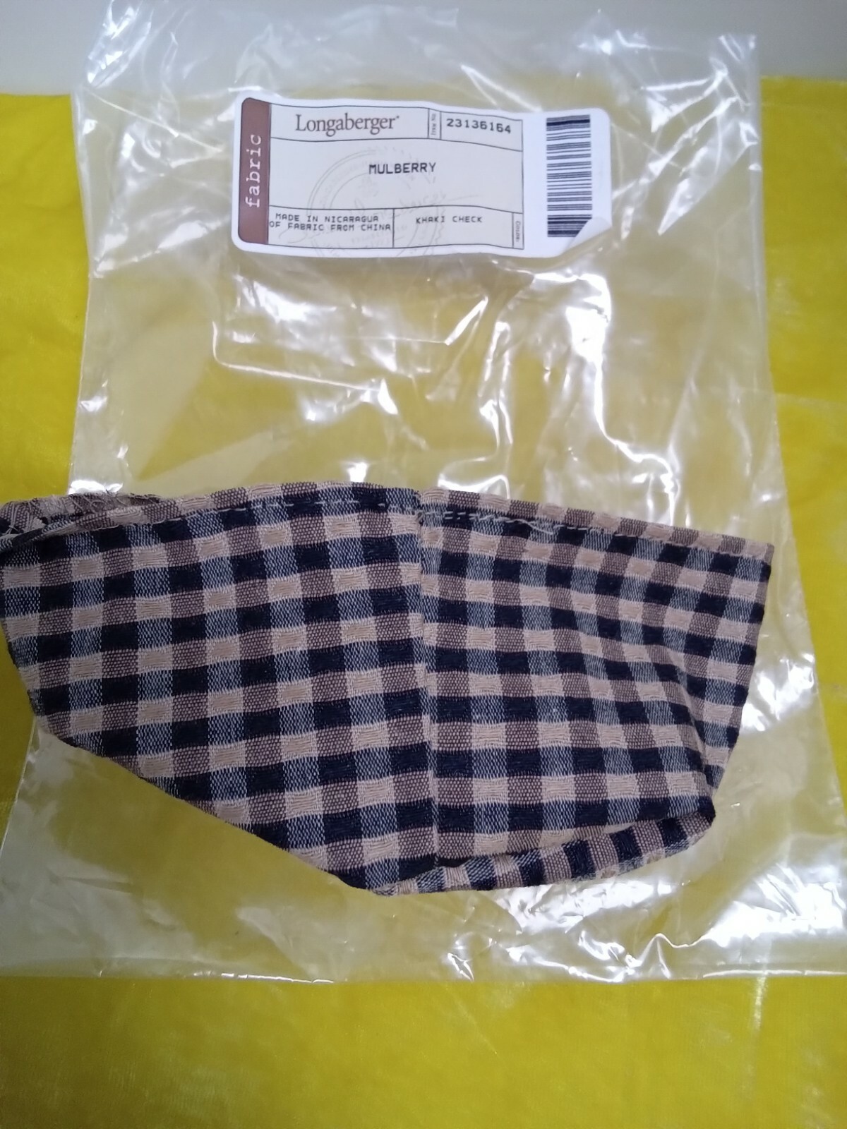 Longaberger Mulberry Basket Liner Khaki Check Fabric 23136164 New in Bag Longaberger Mulberry Basket Liner Khaki Check Fabric 23136164 New in Bag