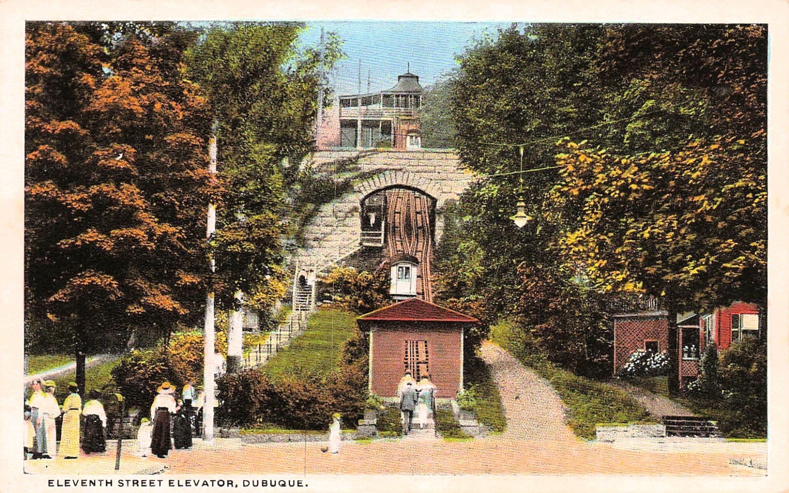 Eleventh Street Elevator Dubuque IA Iowa Incline Railway Vtg Postcard 1A