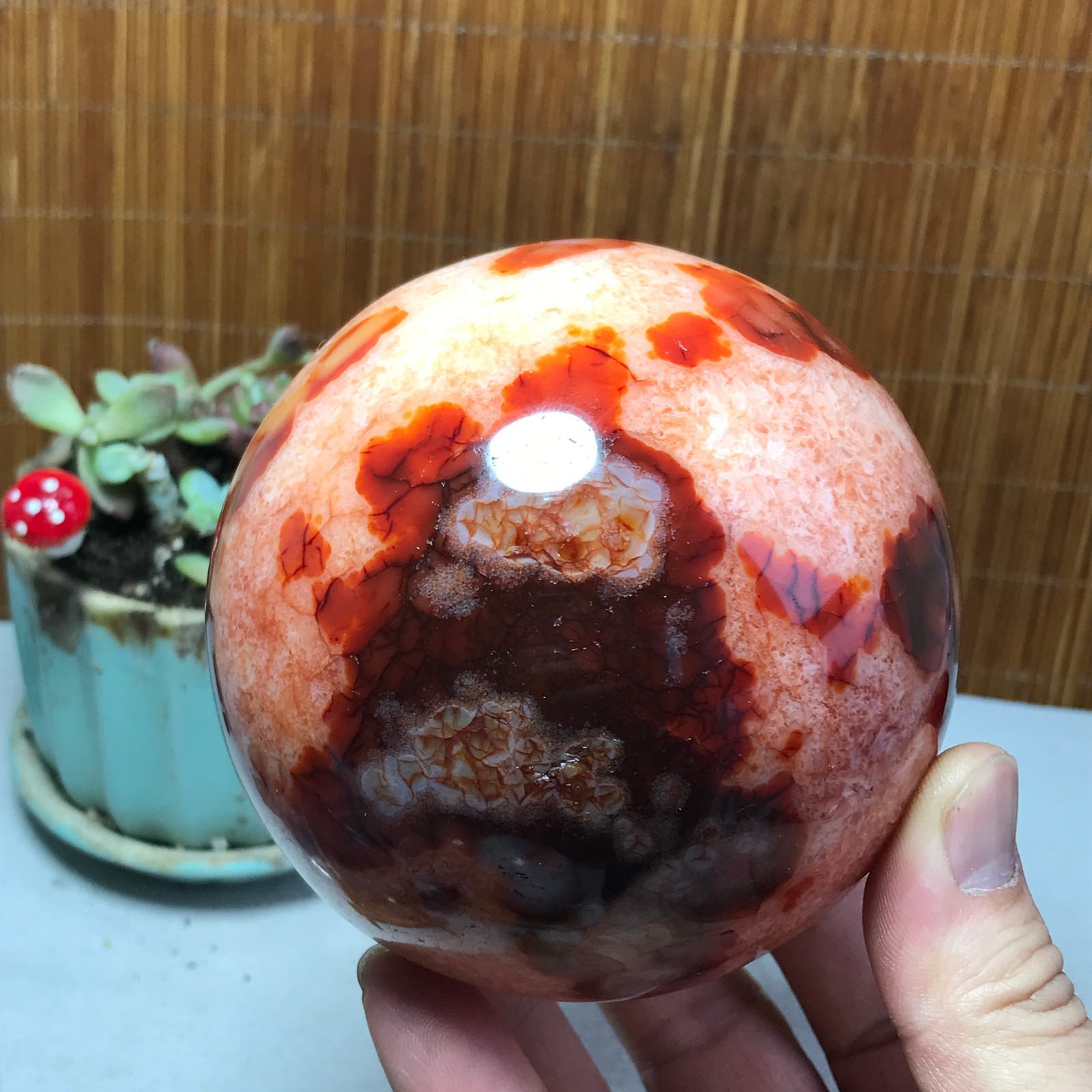 94mm Rare NATURAL red agate sphere Hand polishing Ball Crystal specimen A3918