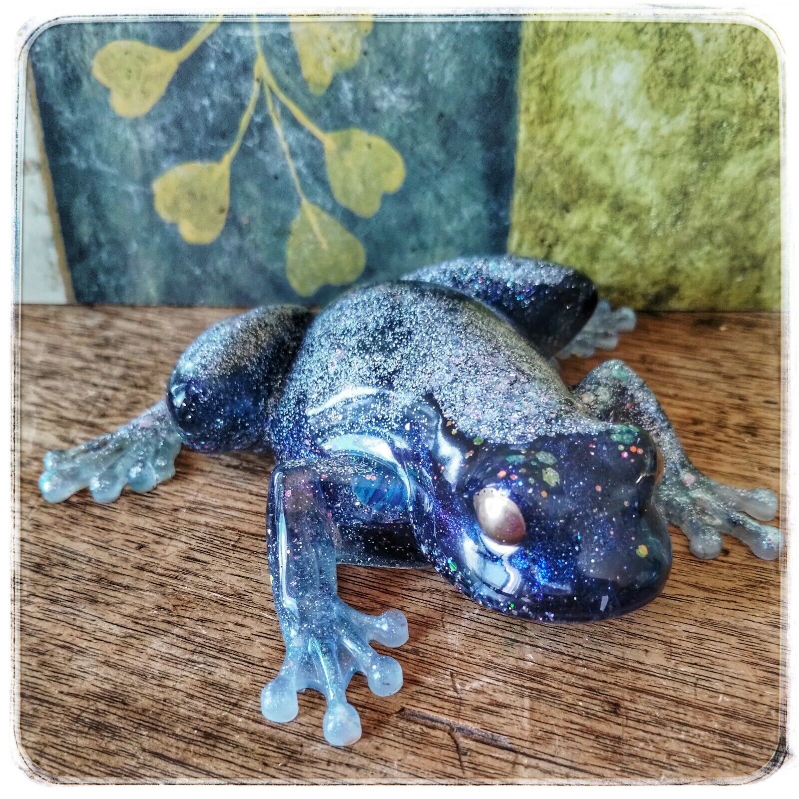 Handmade Resin Art Frog Holographic Snowy