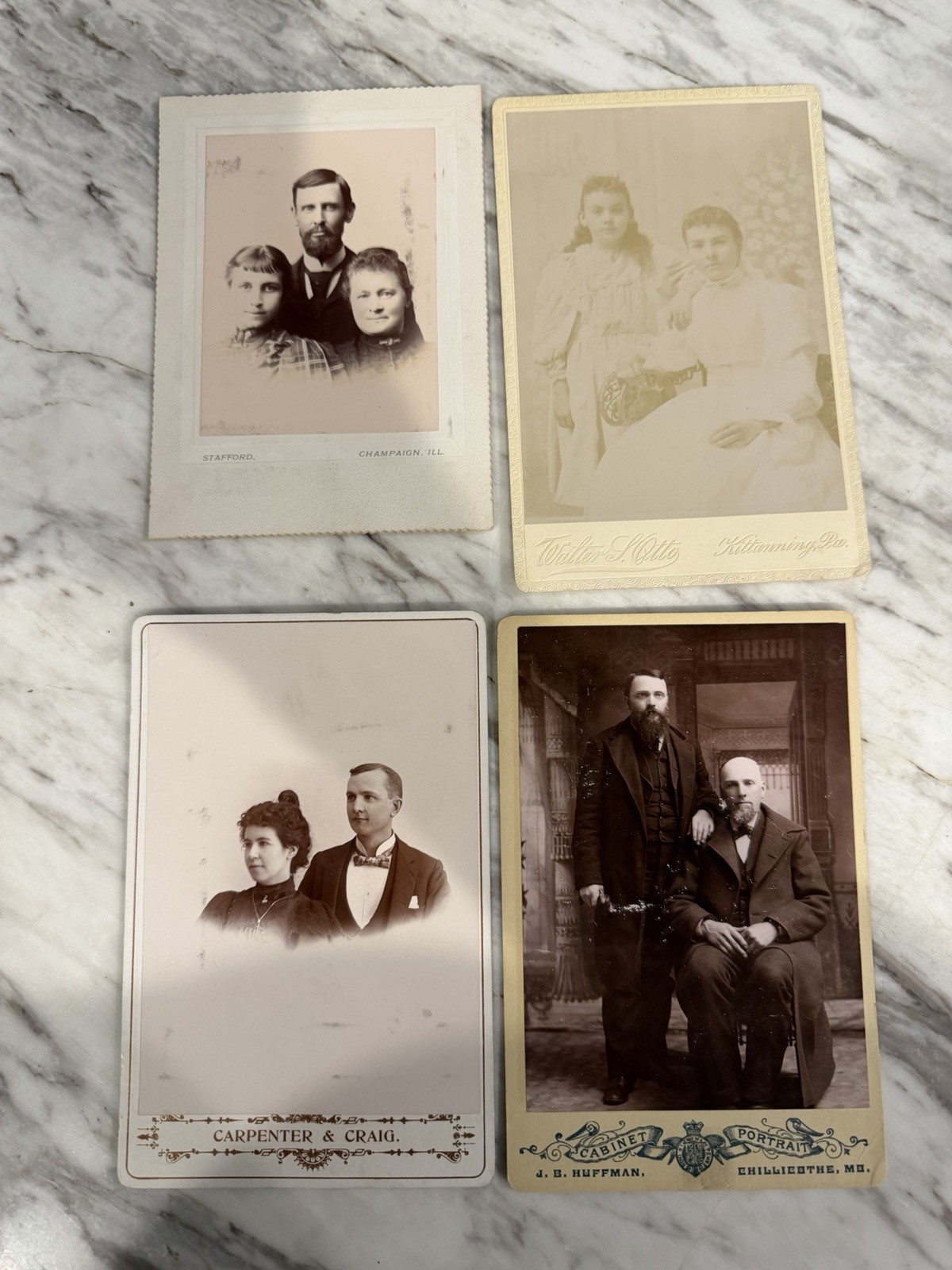 4 Antique Cabinet Card Photos Victorian Families Couples Men Women 1890s