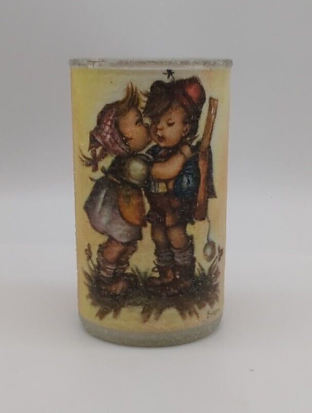 Vintage Sugar Frosted Glass Candle Holder Hummel Girl Kissing Boy 5\