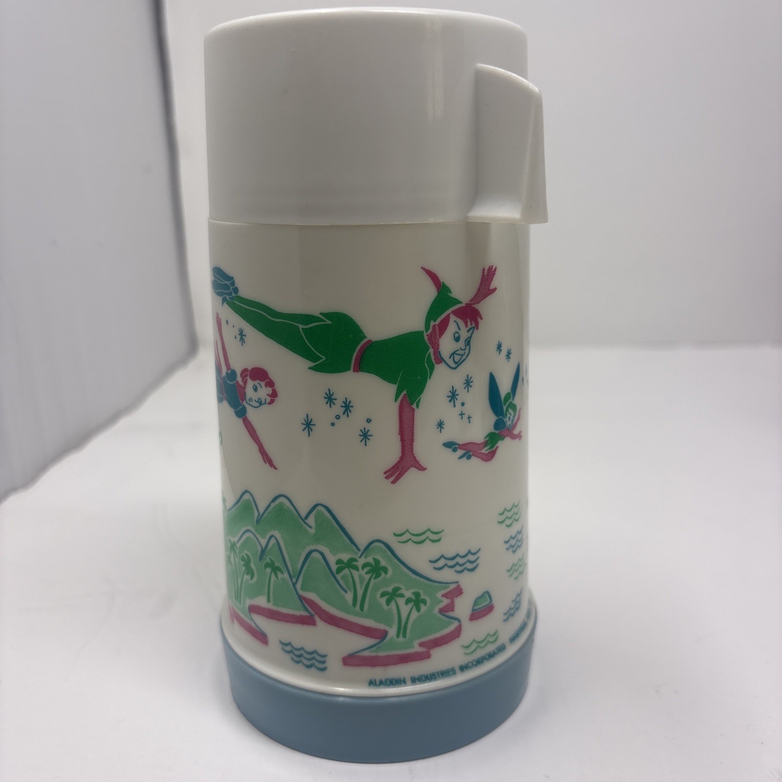 Vintage Peter Pan 1969, Disney Plastic Thermos Cup And Blue Lid Aladdin Vintage Peter Pan 1969, Disney Plastic Thermos Cup And Blue Lid Aladdin