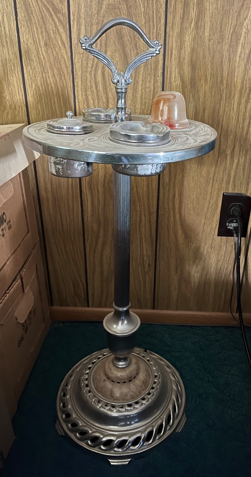 Vintage Mid Century Standing Ashtray Smoking Stand Marble Look 28”