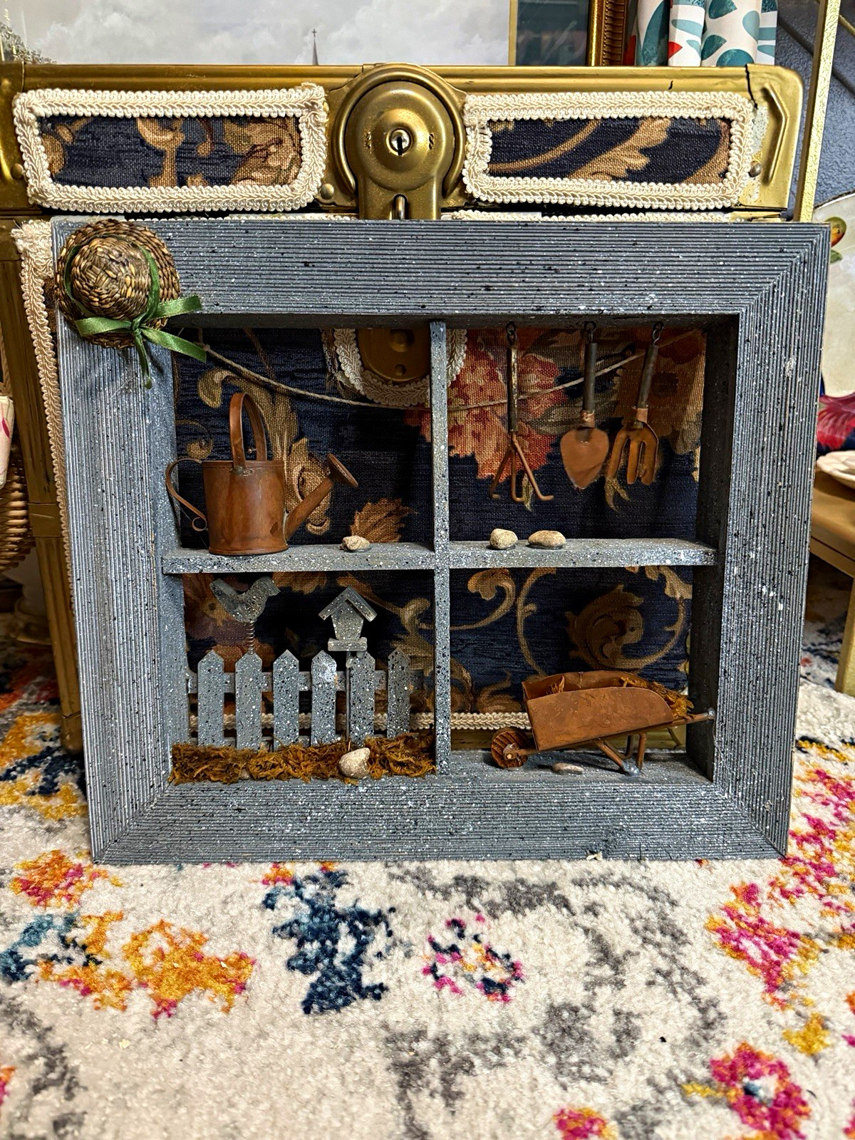 Vintage Young\'s Inc Country Farmhouse Garden Window 3D Shadow Box Wall Decor