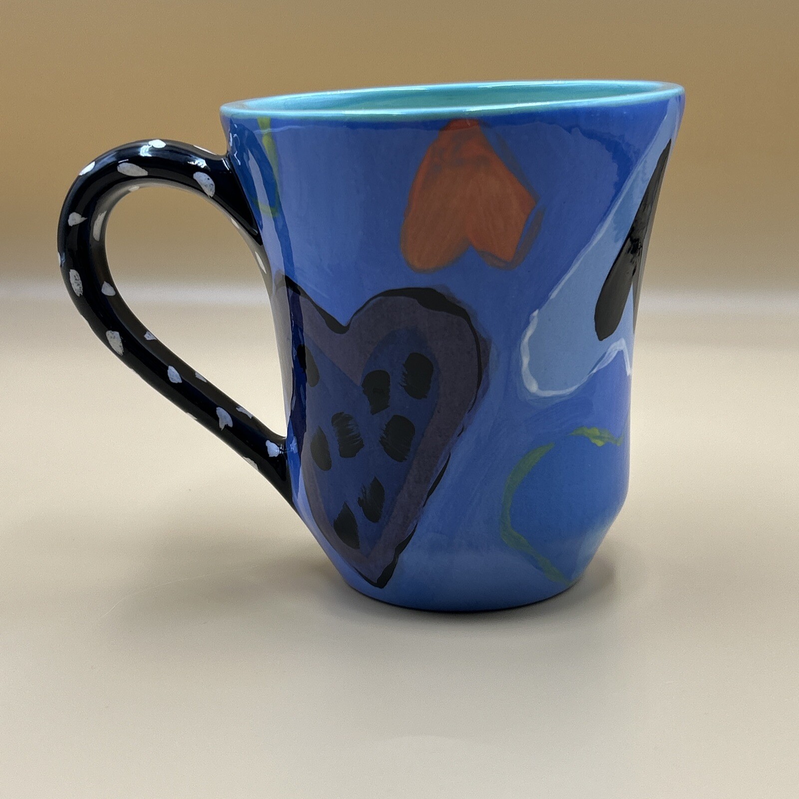 Droll Designs Coffee Cup Mug 2004 Hearts Pottery Hand Painted