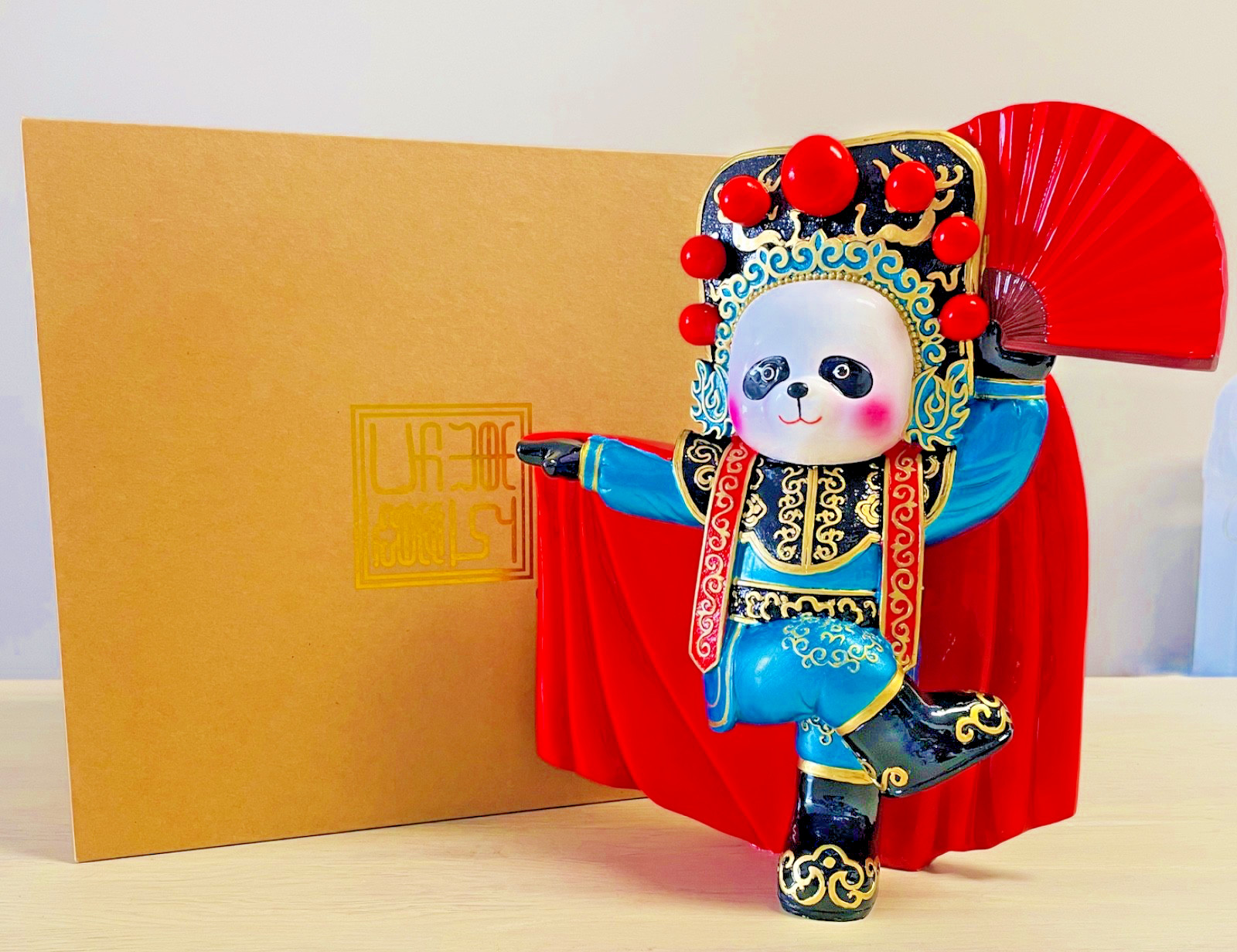 VTG Royal Warrior Sichuan Opera Panda Porcelain Statue 9.5