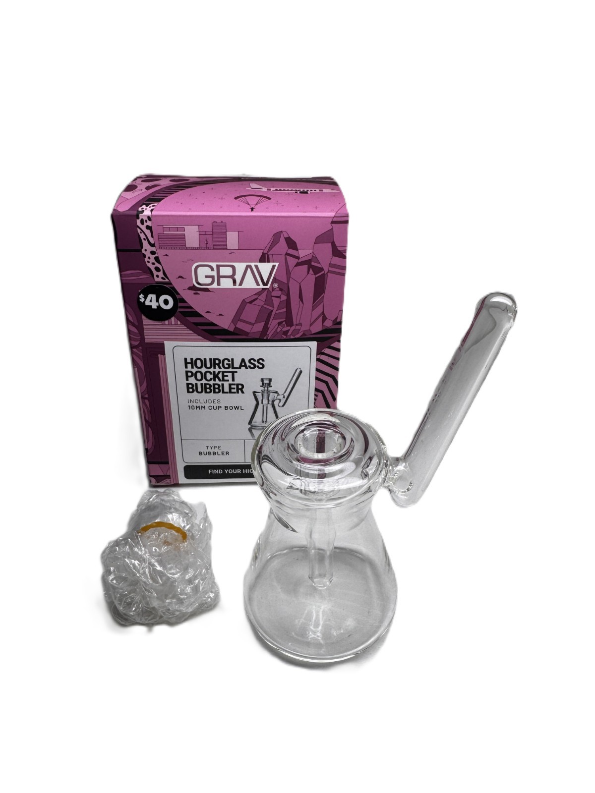 GRAV Labs Hourglass Pocket Bubbler Glass Water Pipe 10mm Bowl Clear NEW Box
