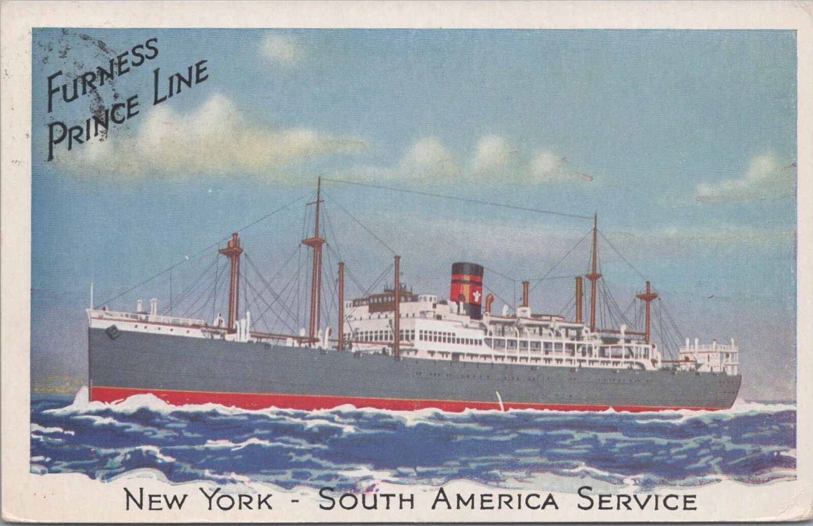 Postcard Ship Furness Prince Line New York South America Service 1937
