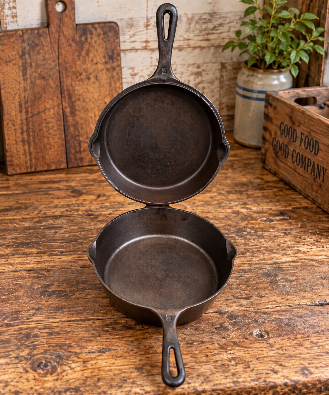 rare Vintage Griswold #80 Cast Iron Double Skillet Set Antique 1103A 1102B