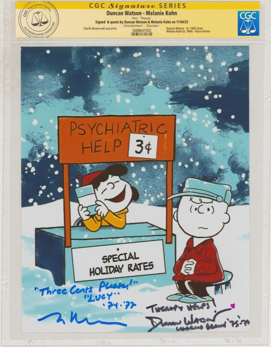 PEANUTS Charlie Brown & Lucy CGC SS SIGNED Duncan Watson & Melanie Kohn Photo