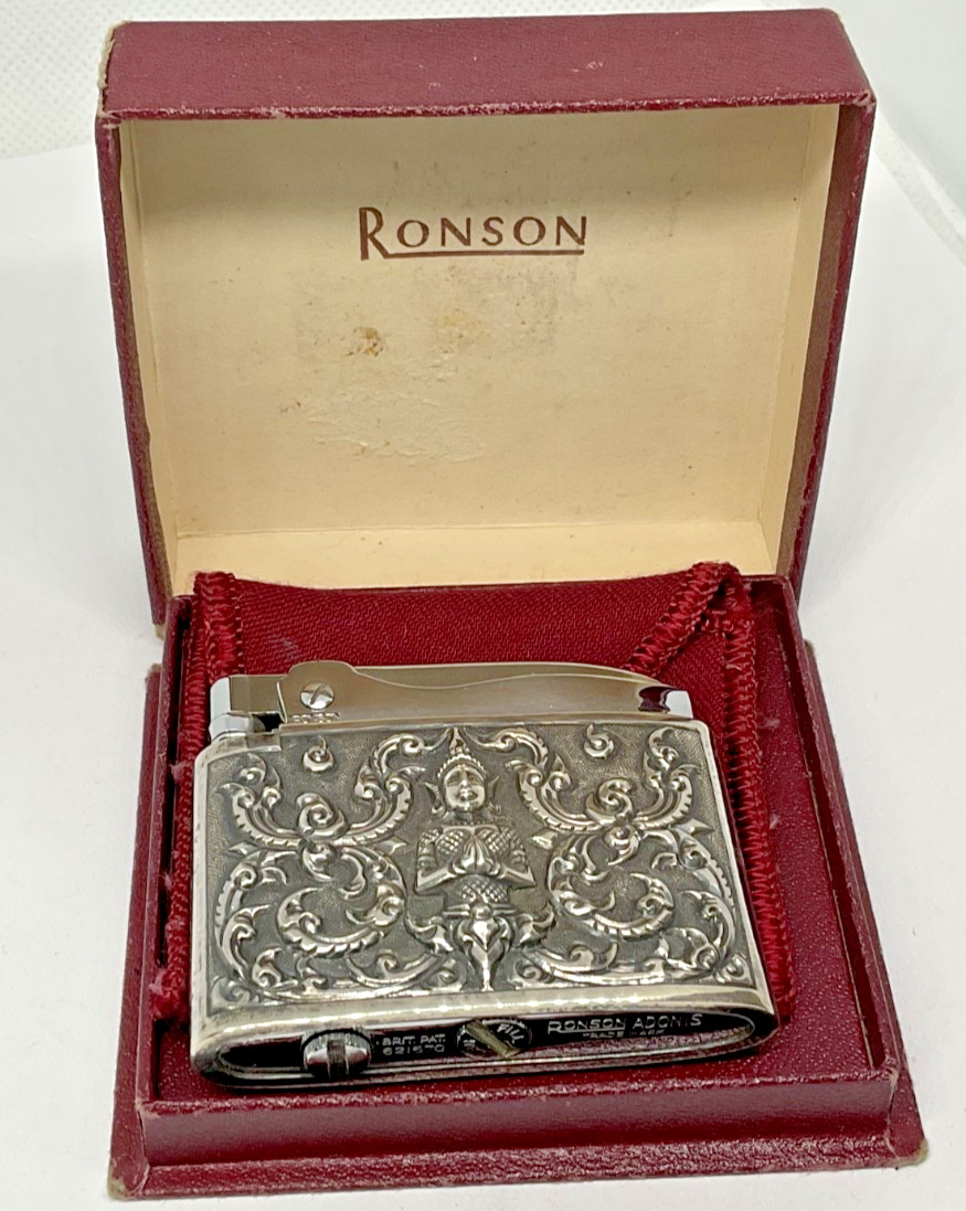 Ronson Adonis Cigarette Lighter in Siam Sterling Silver Case Original Box