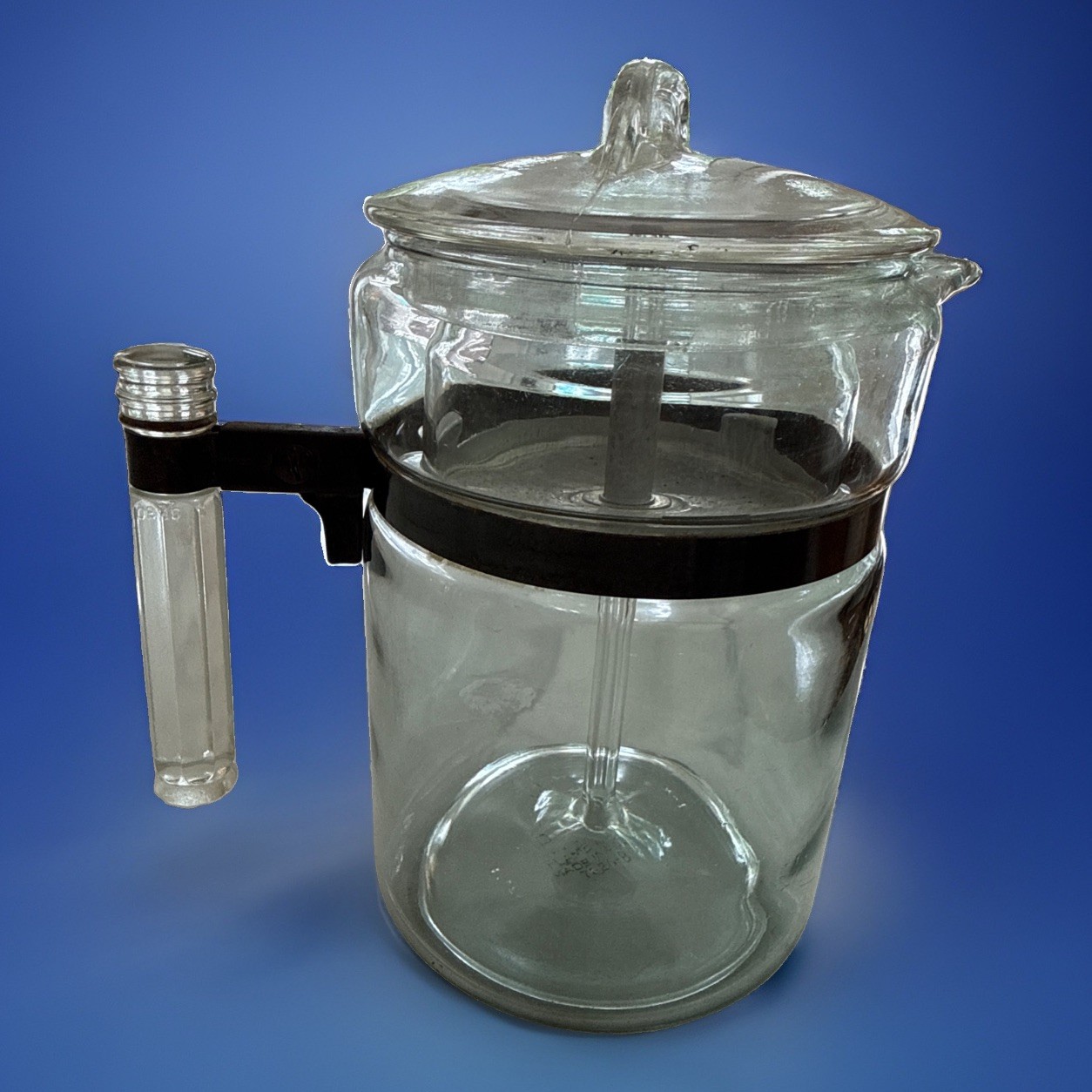 Vintage 1941 Pyrex Flameware 6 Cup Blue Glass Coffee Percolator 7826B