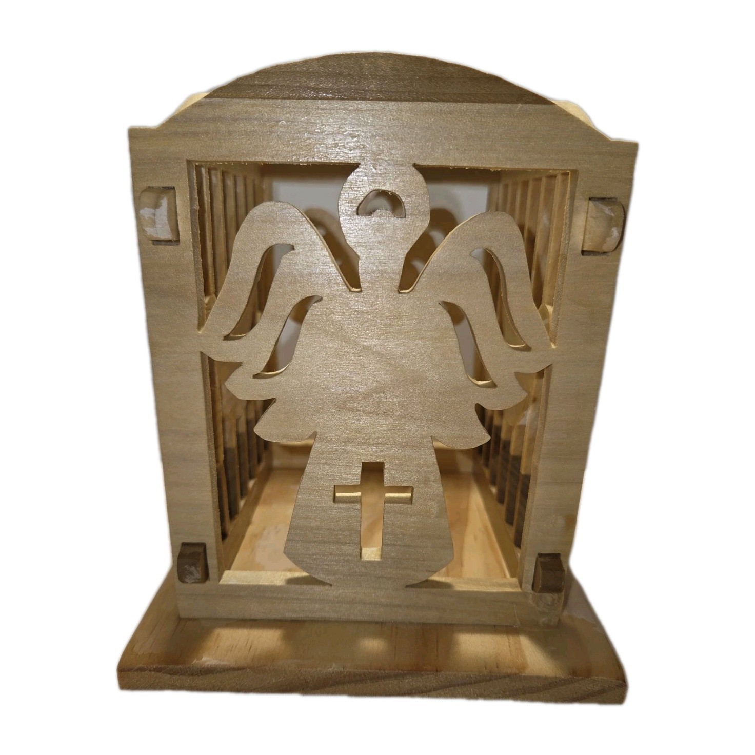 Handmade Pine Candle Holder – Angel & Love Design, 6” Tall, 4.5” Square, 8 oz