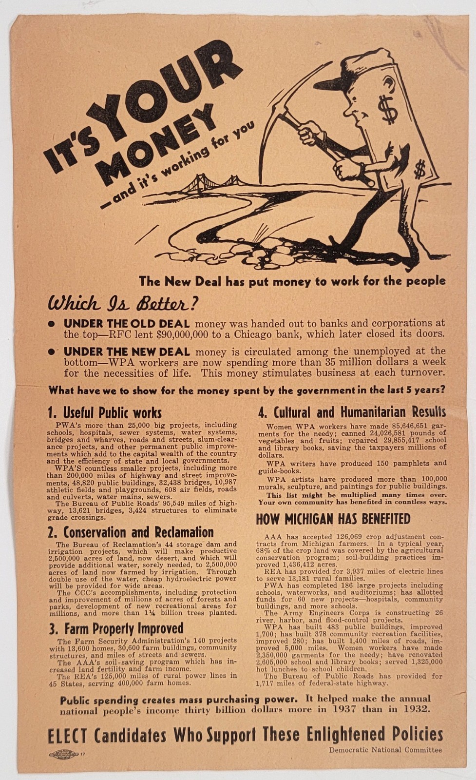 New Deal WPA Broadside c1938 Democratic National Committee FDR Political Flyer