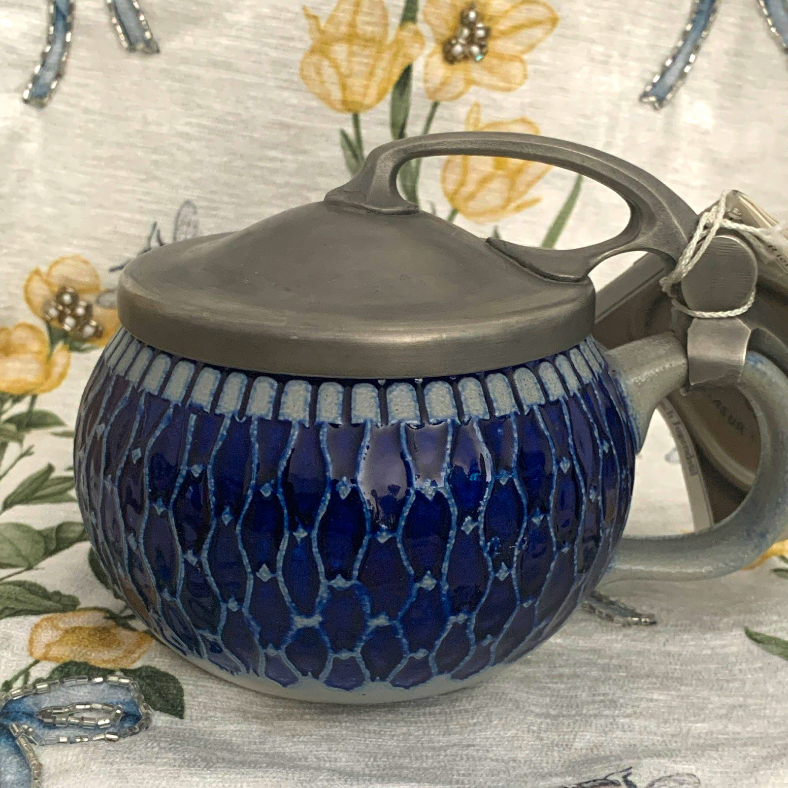 Goebel Jugendstil Blue/Gray Crackle Glazed Ceramic Teapot w/ Lid 1L MPN 1655