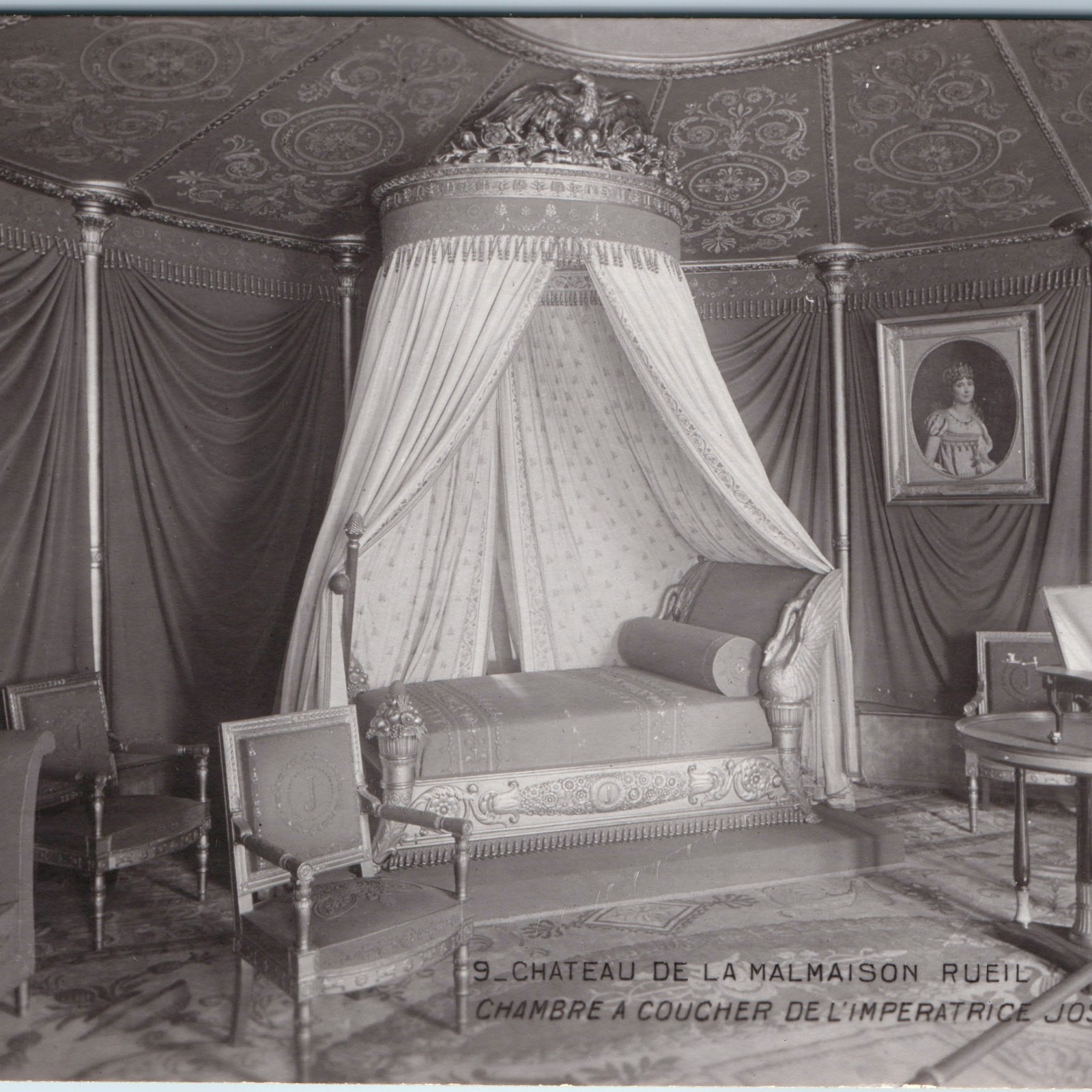 c1910s Rueil France Chateau de la Malmaison RPPC Postcard Empress Josephine Bed
