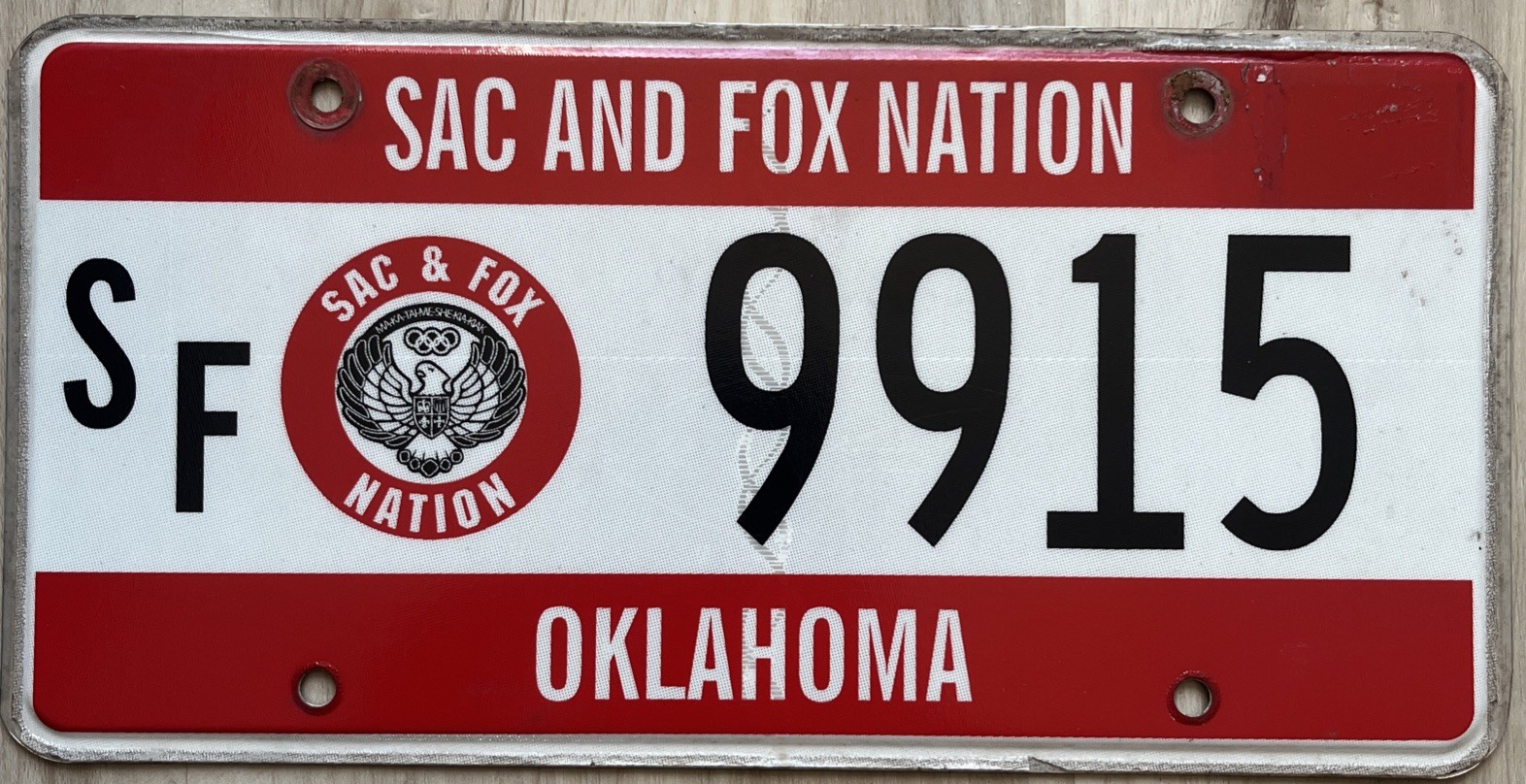 Oklahoma Sac And Fox Nation Tribal License Plate Rare Flat Base Olympic Rings