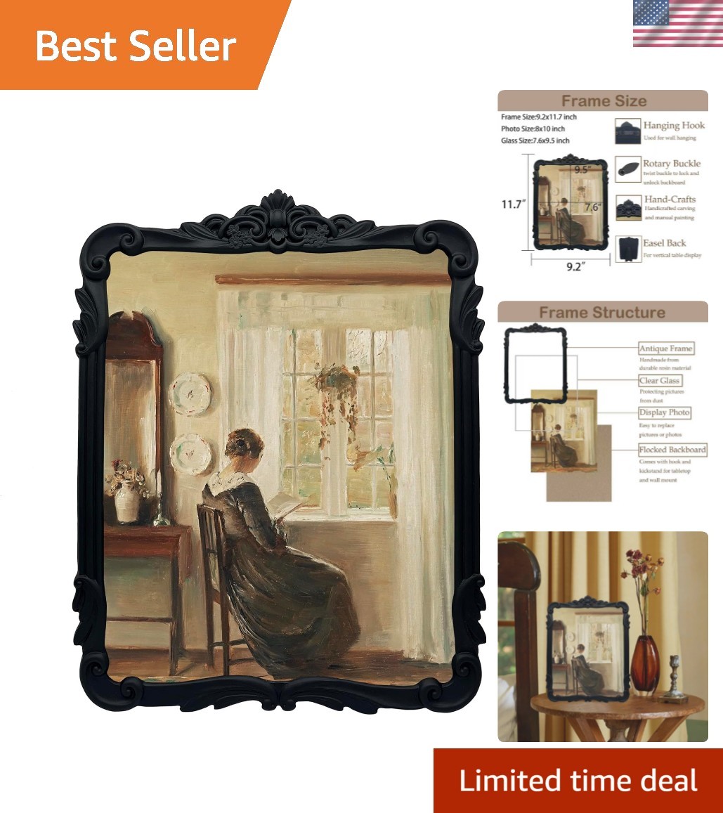 Vintage Picure Frames 8x10 Antique Black Gothic Picture Frames for Tabletop a...