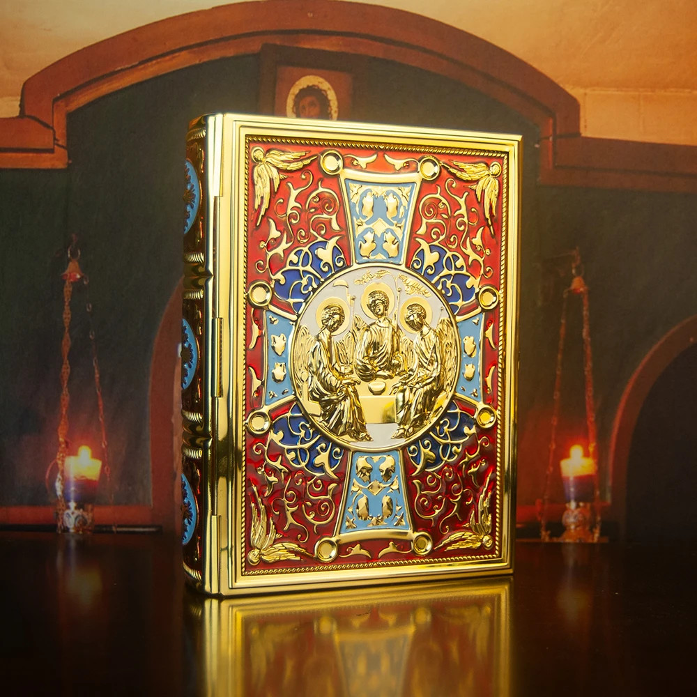 Orthodox Holy Gospel Book Red Cover Enamel Icon Church Altar Religious Decors