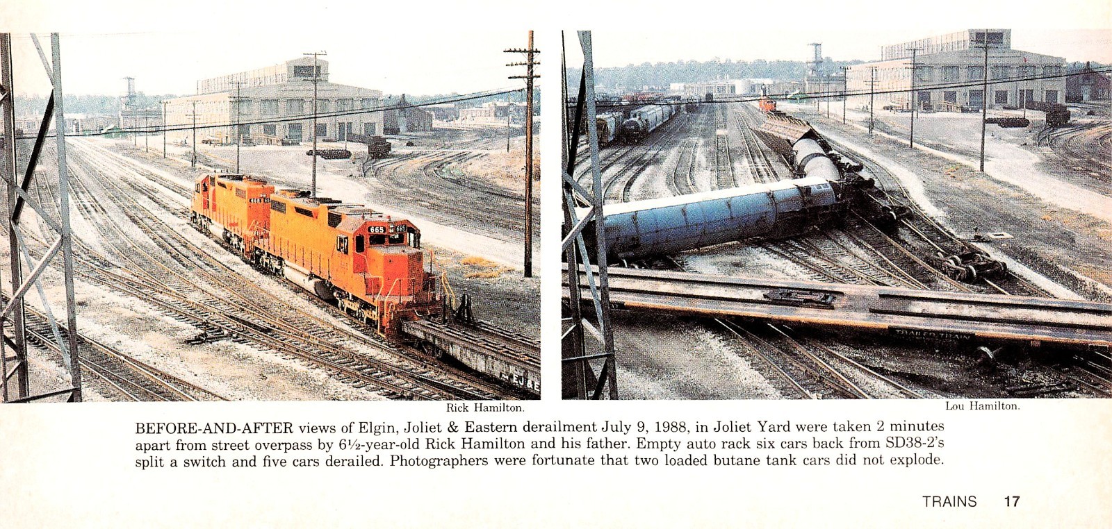 Elgin Joliet & Eastern SD38-2 Train Derailment Joliet Yard Vtg Magazine Image