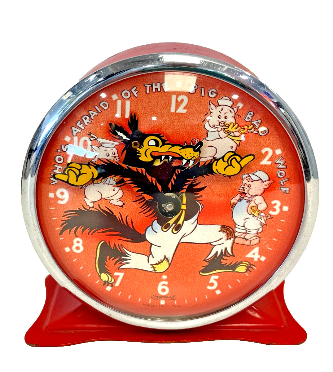 1934 Three Little Pigs & Big Bad Wolf Disney Ingersoll Alarm Clock