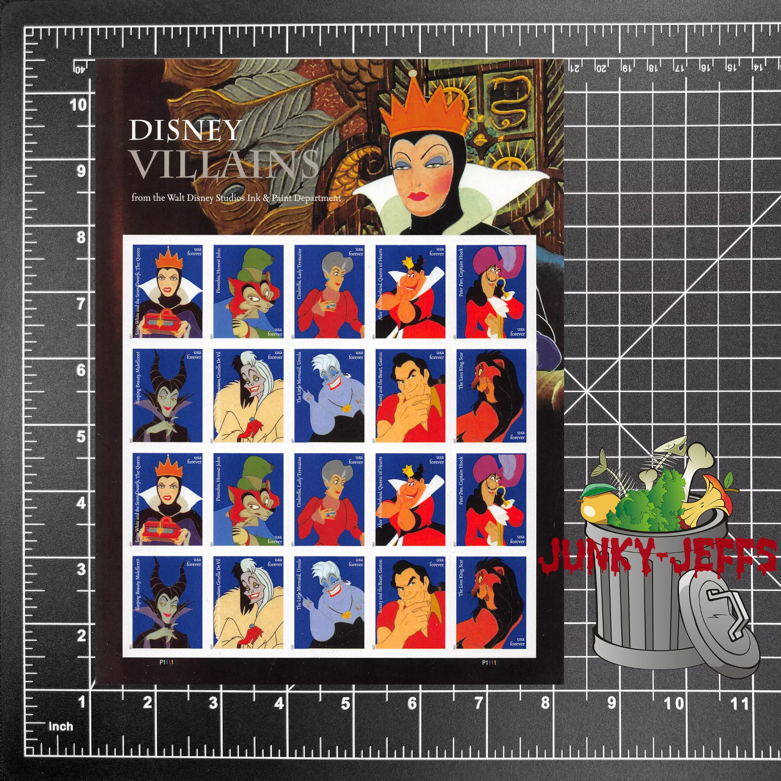 SHEET OF 20 FIRST CLASS LETTER STAMPS DISNEY VILLAINS 2017