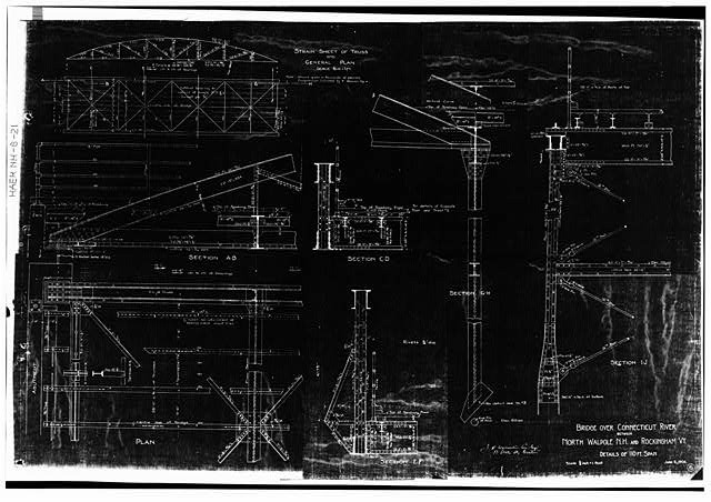 Bellows Falls Arch Bridge North Walpole NH 1900s Blueprint Approach Span