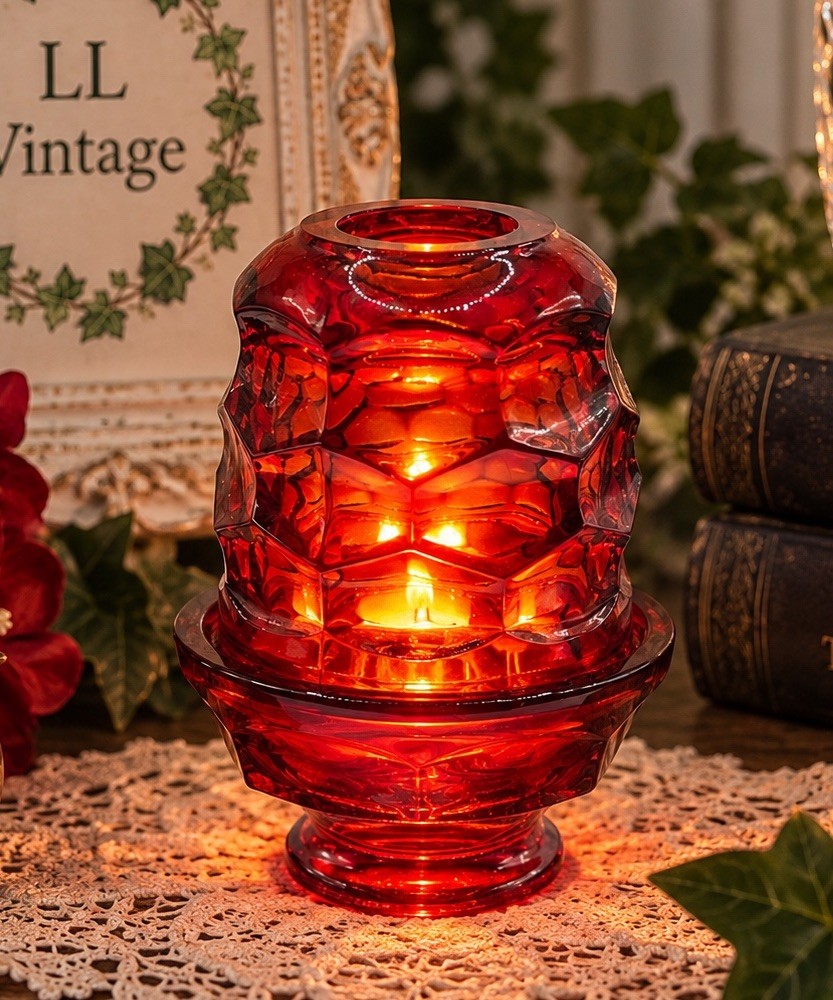 Mosser Black Cat Vintage Ruby Red Georgian Fairy Lamp UV Reactive Viking Mold