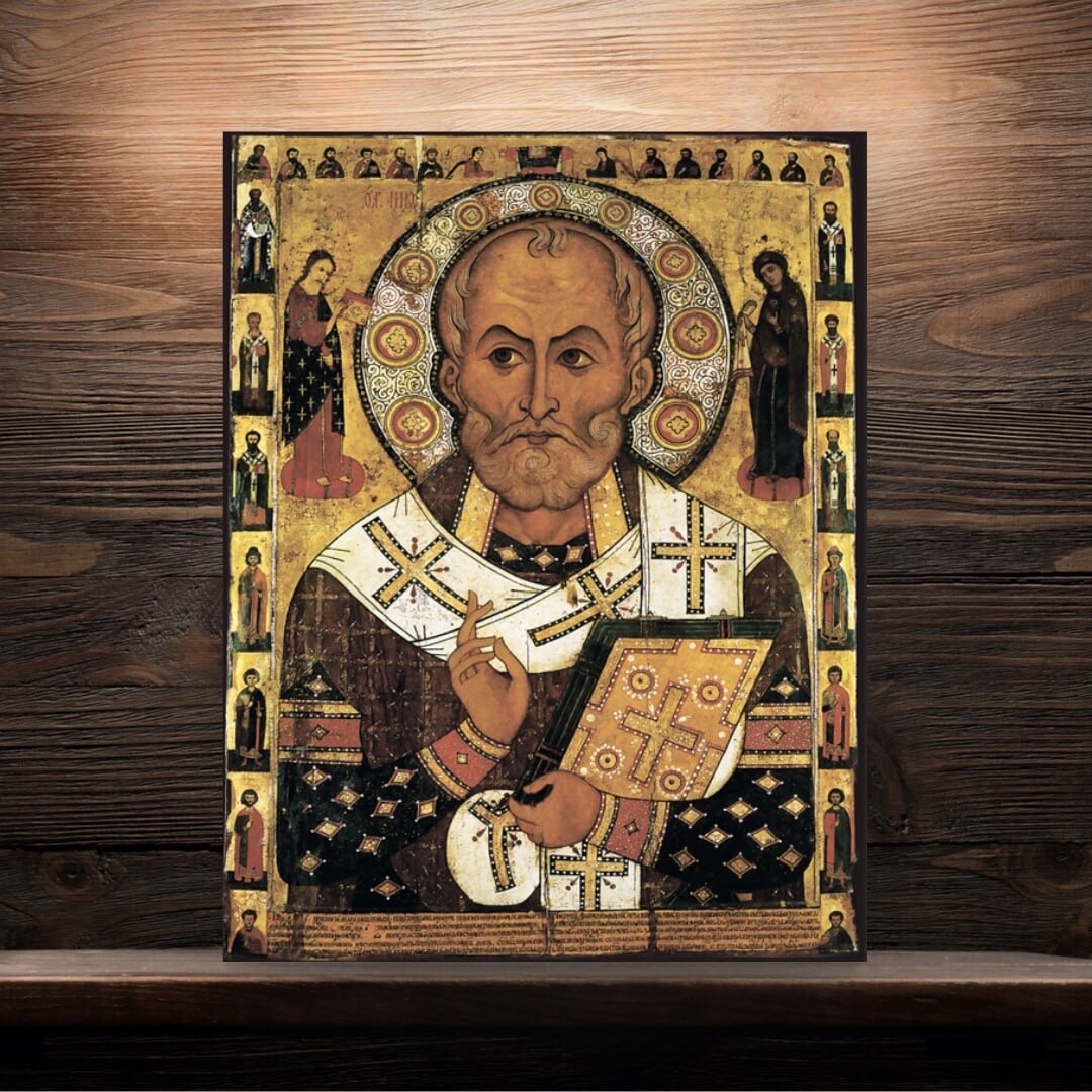 Saint Nicholas Orthodox Icon Lipensky Miracle Handmade Wall Art | 23x30cm 9\