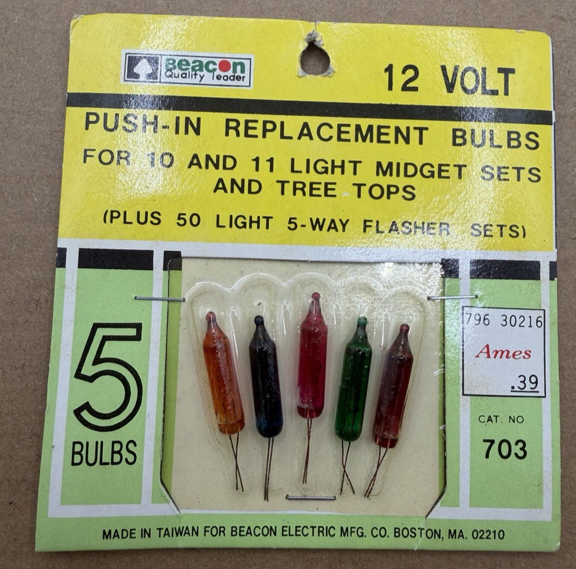 VTG NIP 12 Volt Beacon 5 Push-in Replacement Bulbs for Christmas Midget Set #703