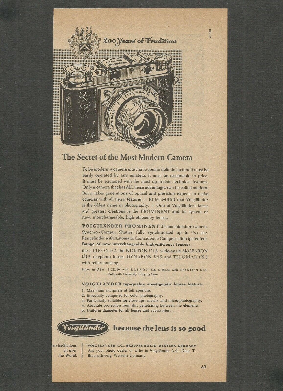 VOIGTLANDER-The Secret of the Most Modern Camera-1955 Vintage Print Ad