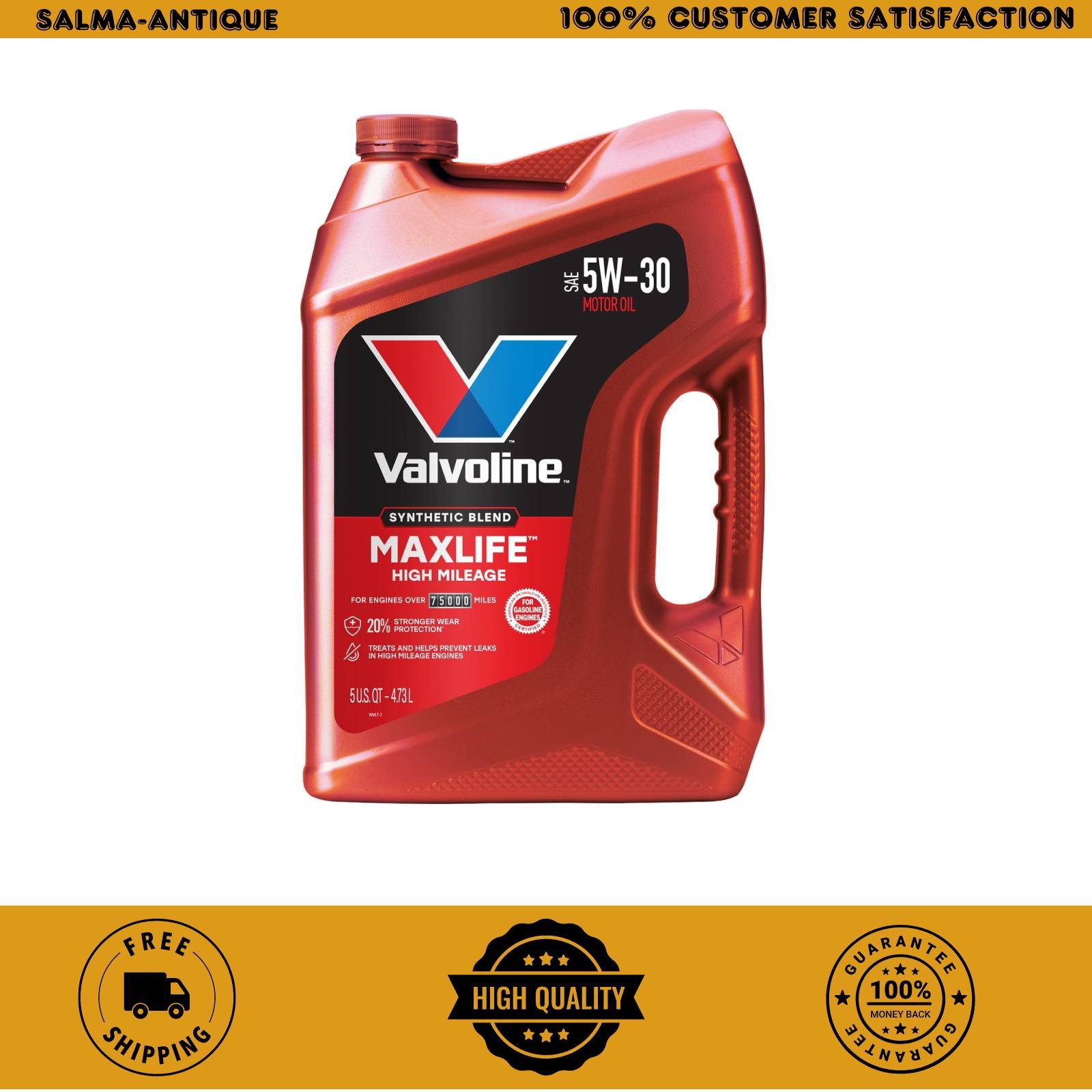 Valvoline High Mileage MaxLife 5W-30 Synthetic Blend Motor Oil 5 QT Jug
