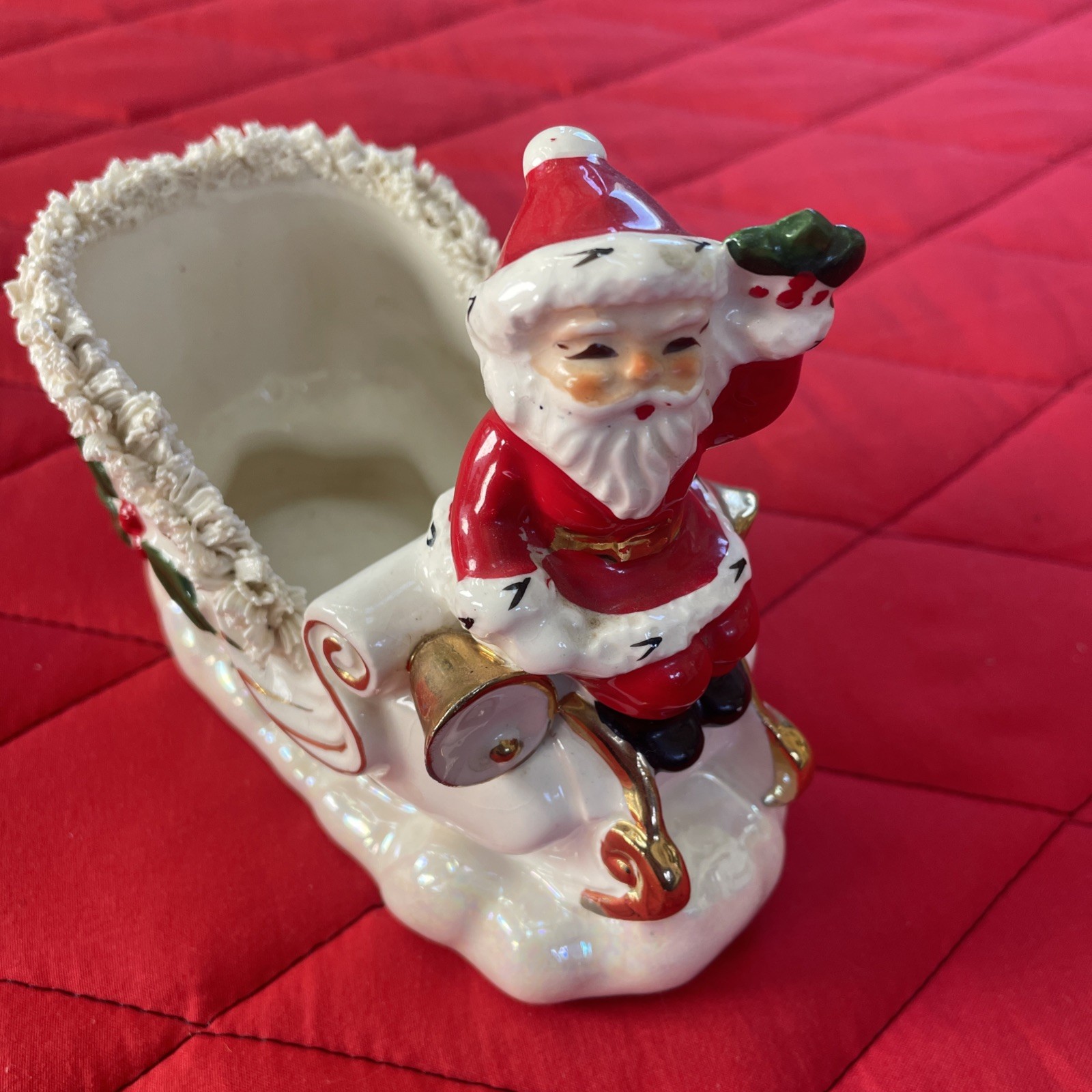 VTG Napco Santa Planter on Sled ILX860/L Spagetti Trim
