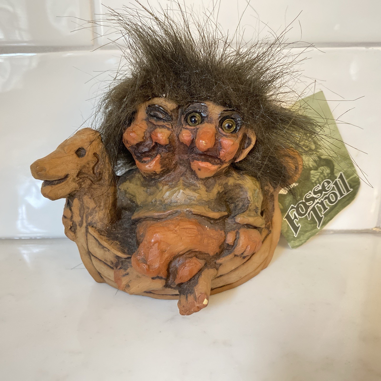 FOSSE Troll Couple In Horsehead Boat Original Tag NORWAY #116