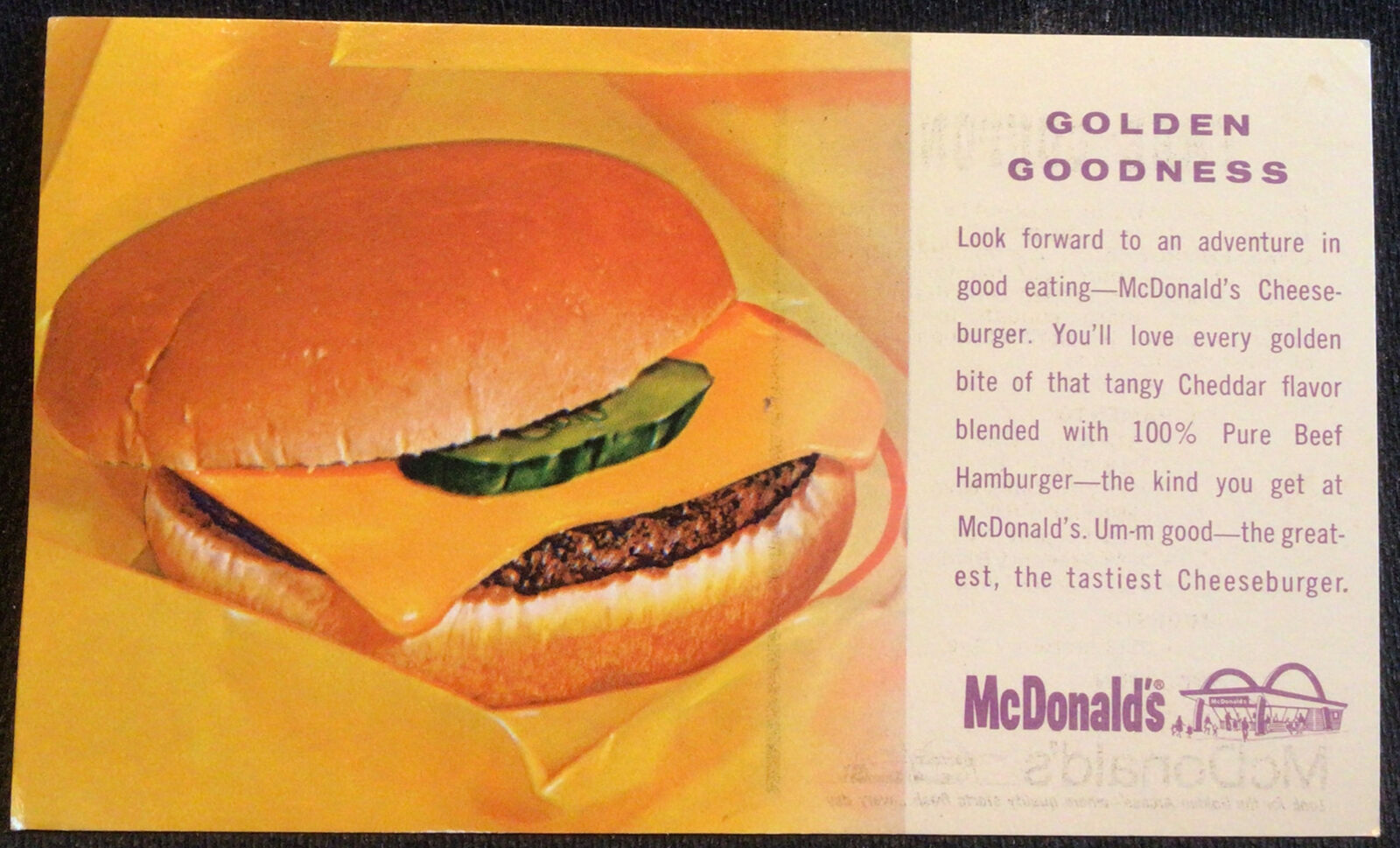 MacDonalds Cheeseburger Advertising Vintage Postcard California RARE